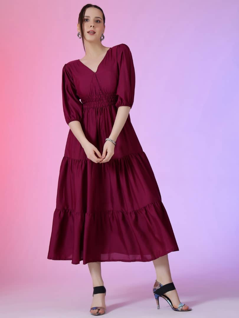 JASH CREATION Women Crepe Solid Fit & Flare Dress ( Green )