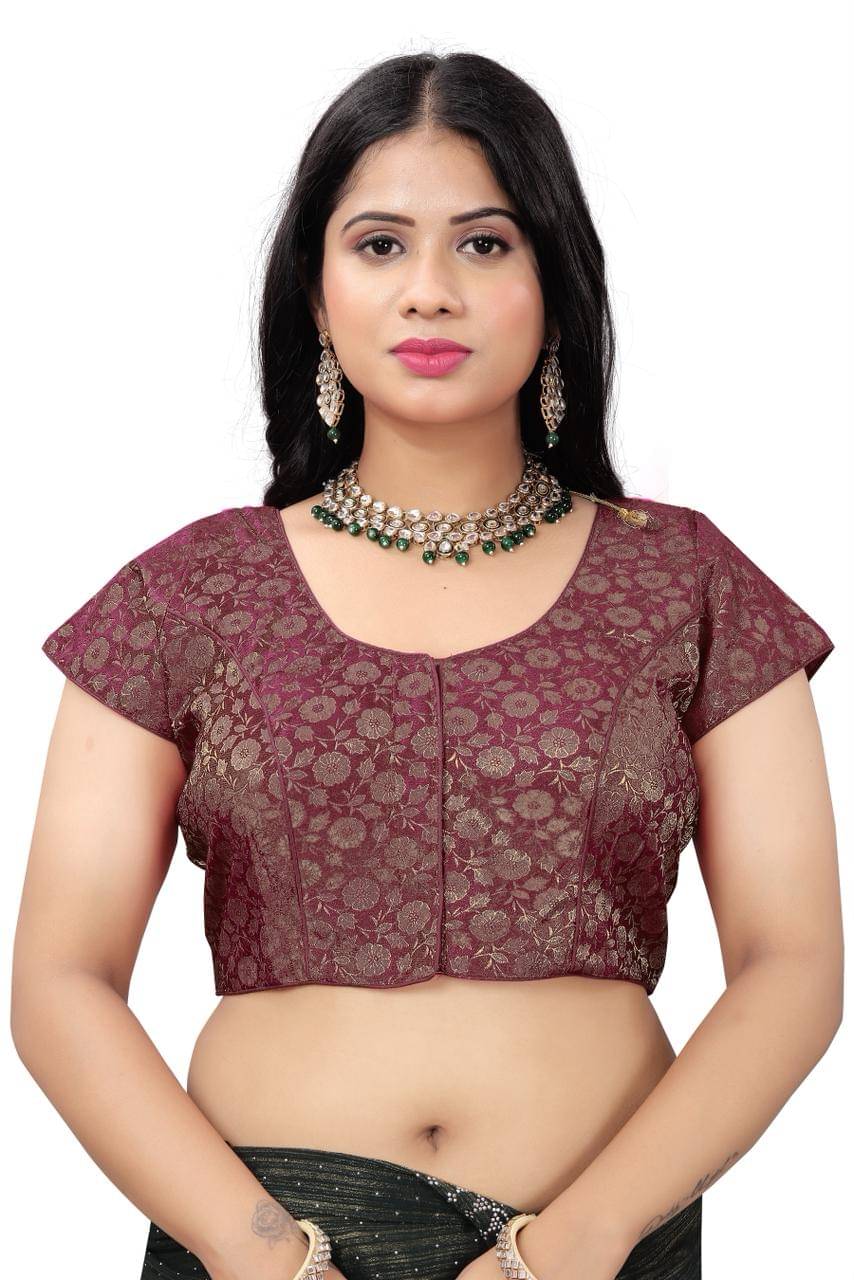     			KALAVATI FASHION Brown Readymade with Pad Brocade Women's Blouse ( Pack of 1 )