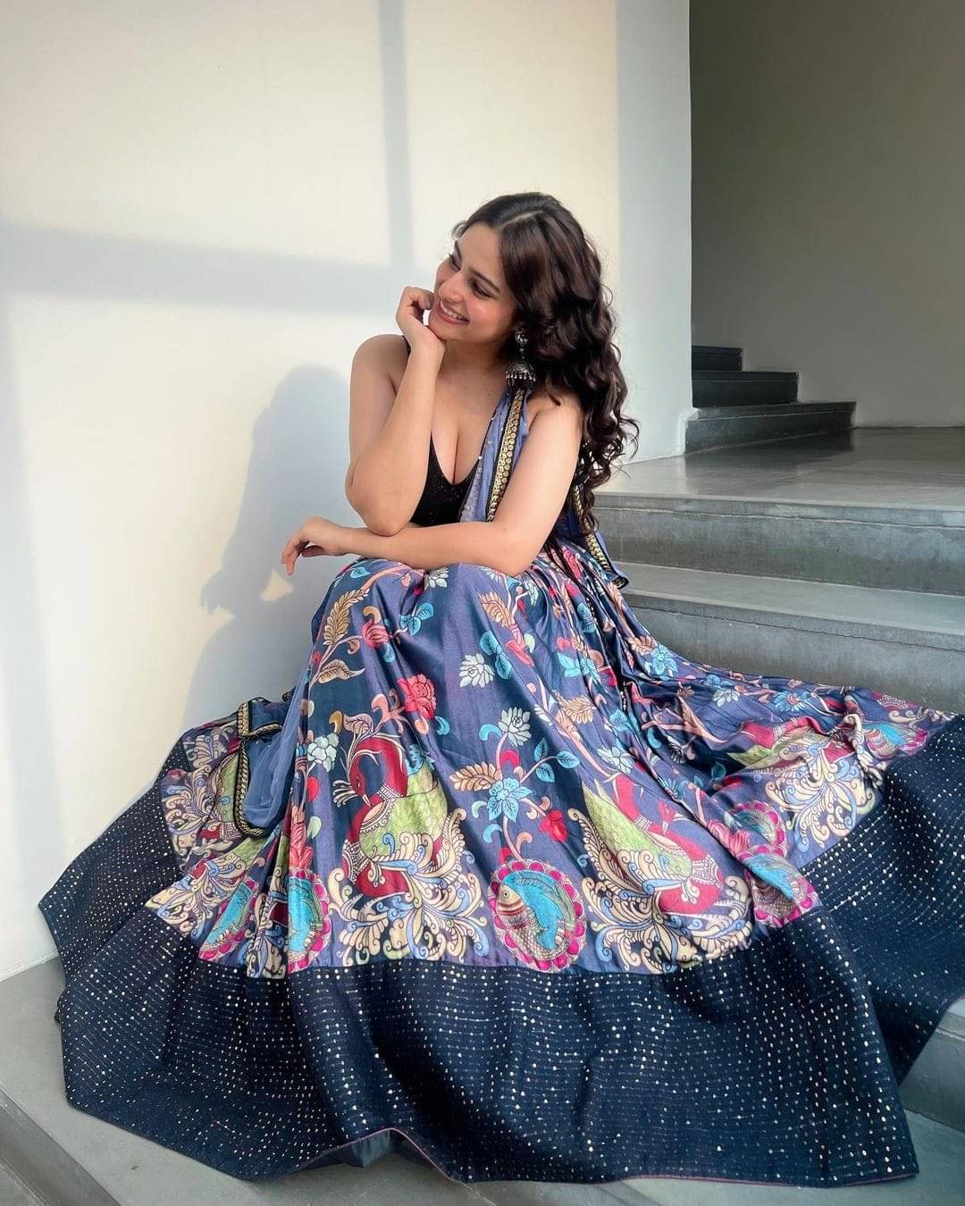 KRISHU ETHNICS Black Satin Circular Semi Stitched Lehenga Single KRISHU ETHNICS Black Satin Circular Semi Stitched Lehenga Single