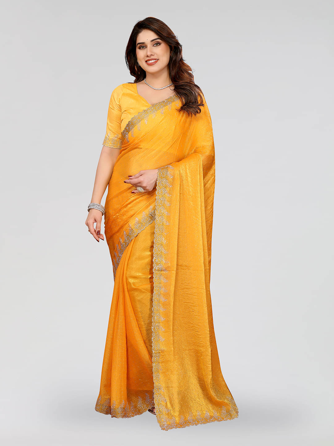 Kashvi Sarees Chiffon Solid Ilkal Saree With Unstitched Blouse Piece ( Yellow ) Kashvi Sarees Chiffon Solid Ilkal Saree With Unstitched Blouse Piece ( Yellow )