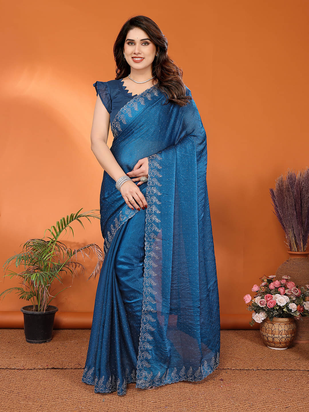 Kashvi Sarees Chiffon Solid Ilkal Saree With Unstitched Blouse Piece ( Blue ) Kashvi Sarees Chiffon Solid Ilkal Saree With Unstitched Blouse Piece ( Blue )