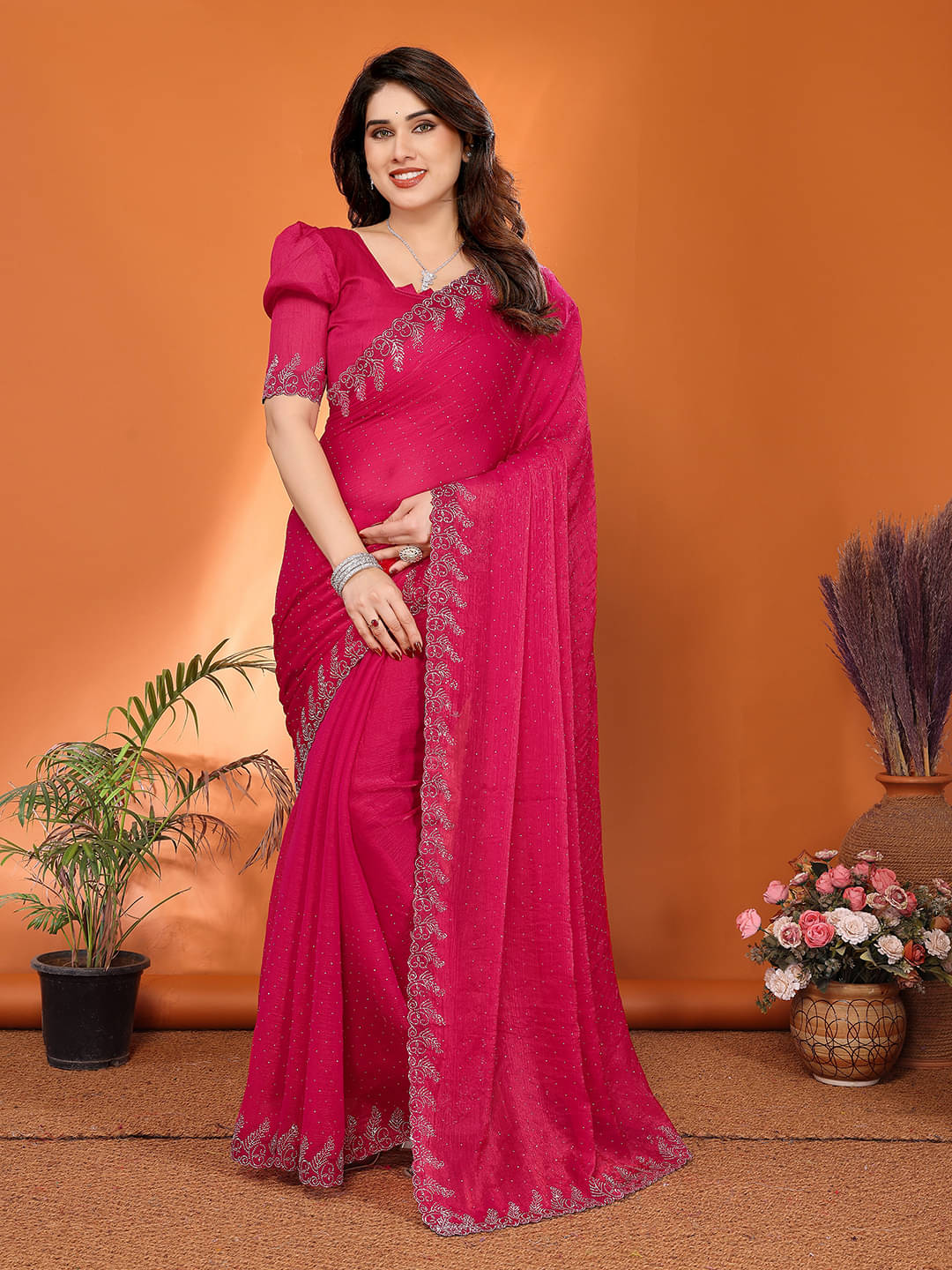 Kashvi Sarees Chiffon Solid Ilkal Saree With Unstitched Blouse Piece ( Pink ) Kashvi Sarees Chiffon Solid Ilkal Saree With Unstitched Blouse Piece ( Pink )