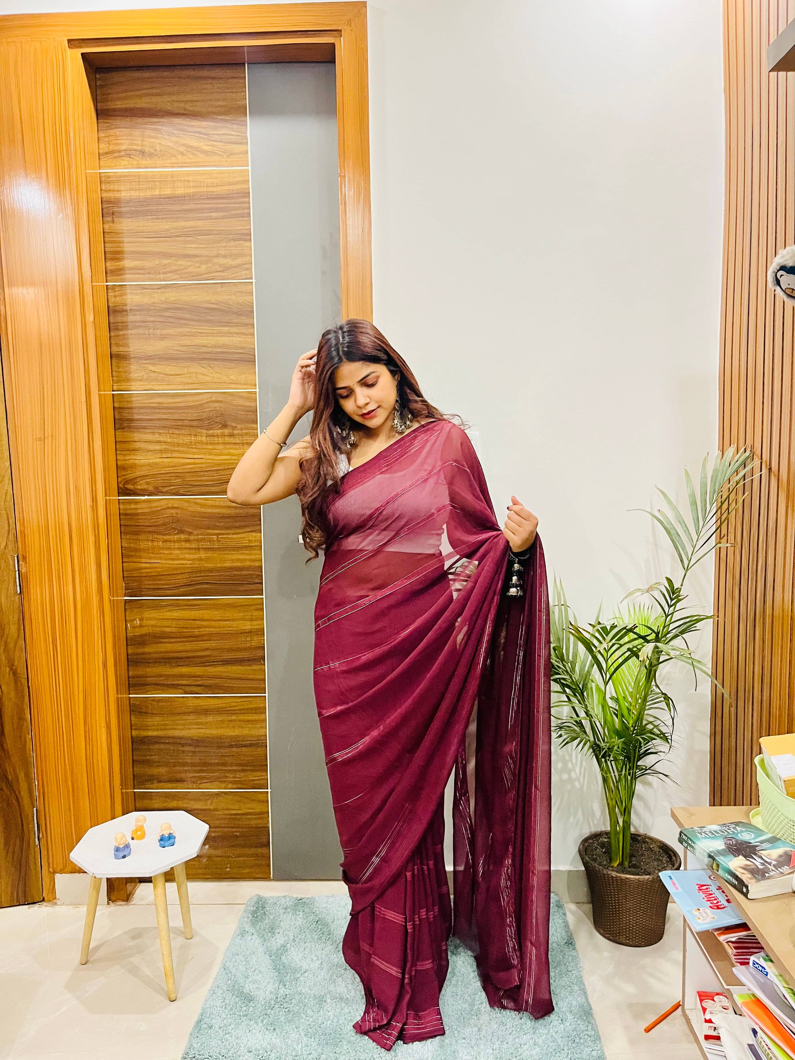 Kashvi Sarees Georgette Striped Ilkal Saree With Unstitched Blouse Piece ( Brown ) Kashvi Sarees Georgette Striped Ilkal Saree With Unstitched Blouse Piece ( Brown )