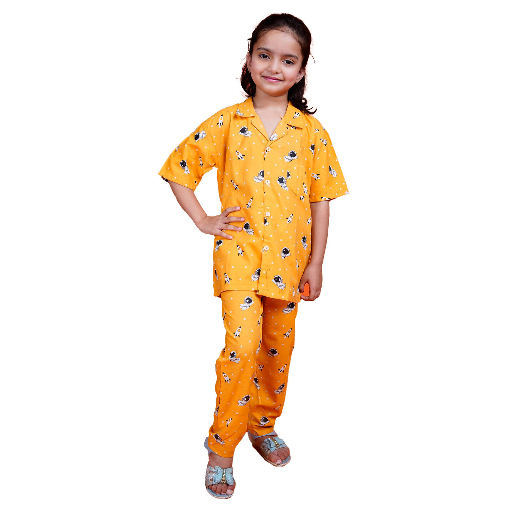     			Kidzee Kingdom Pack of 1 Girls Cotton Nightsuit Set ( Yellow )
