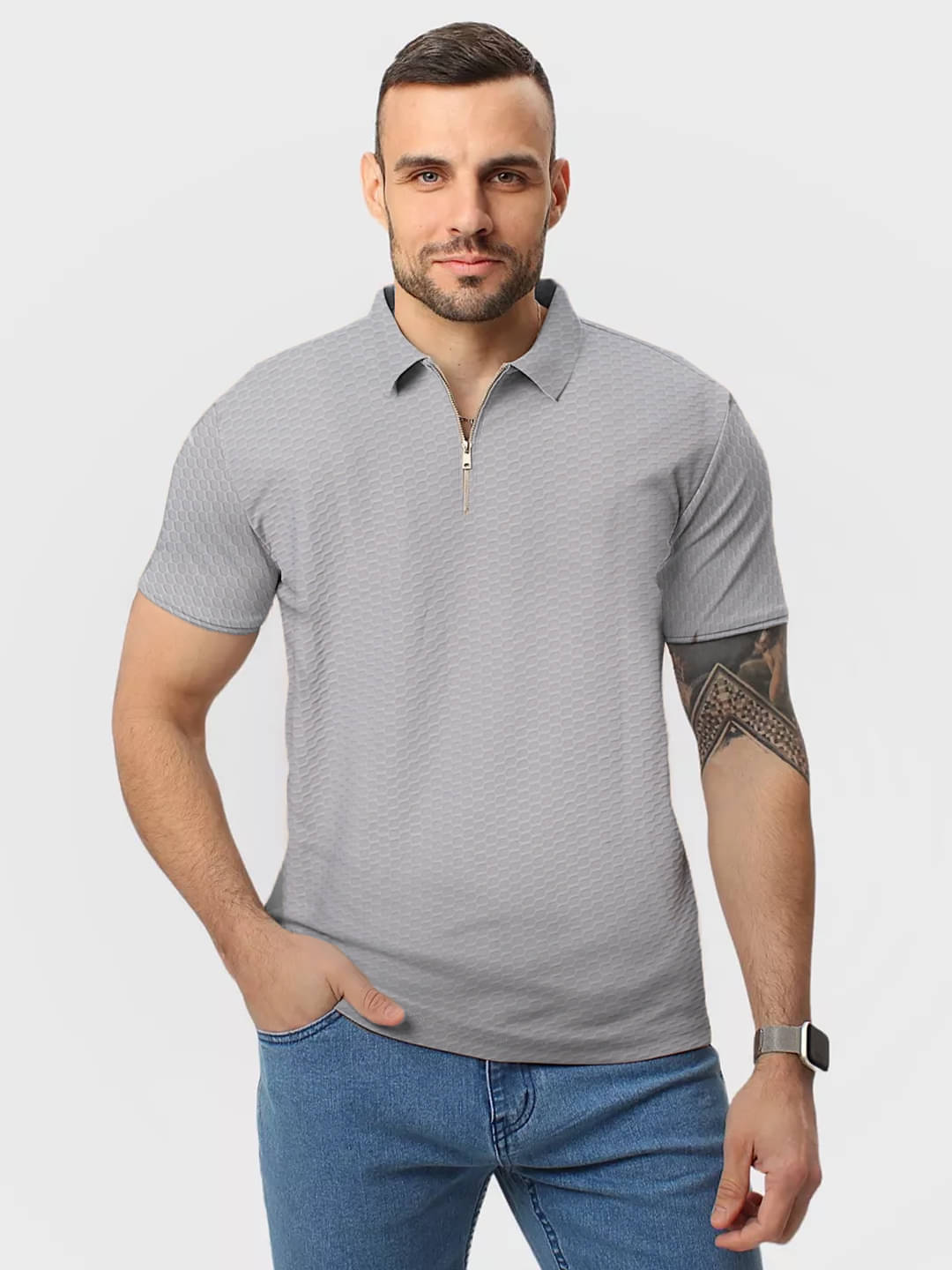 Leotude Men Cotton Blend Regular Fit Solid Polo T Shirt ( Grey ) Leotude Men Cotton Blend Regular Fit Solid Polo T Shirt ( Grey )