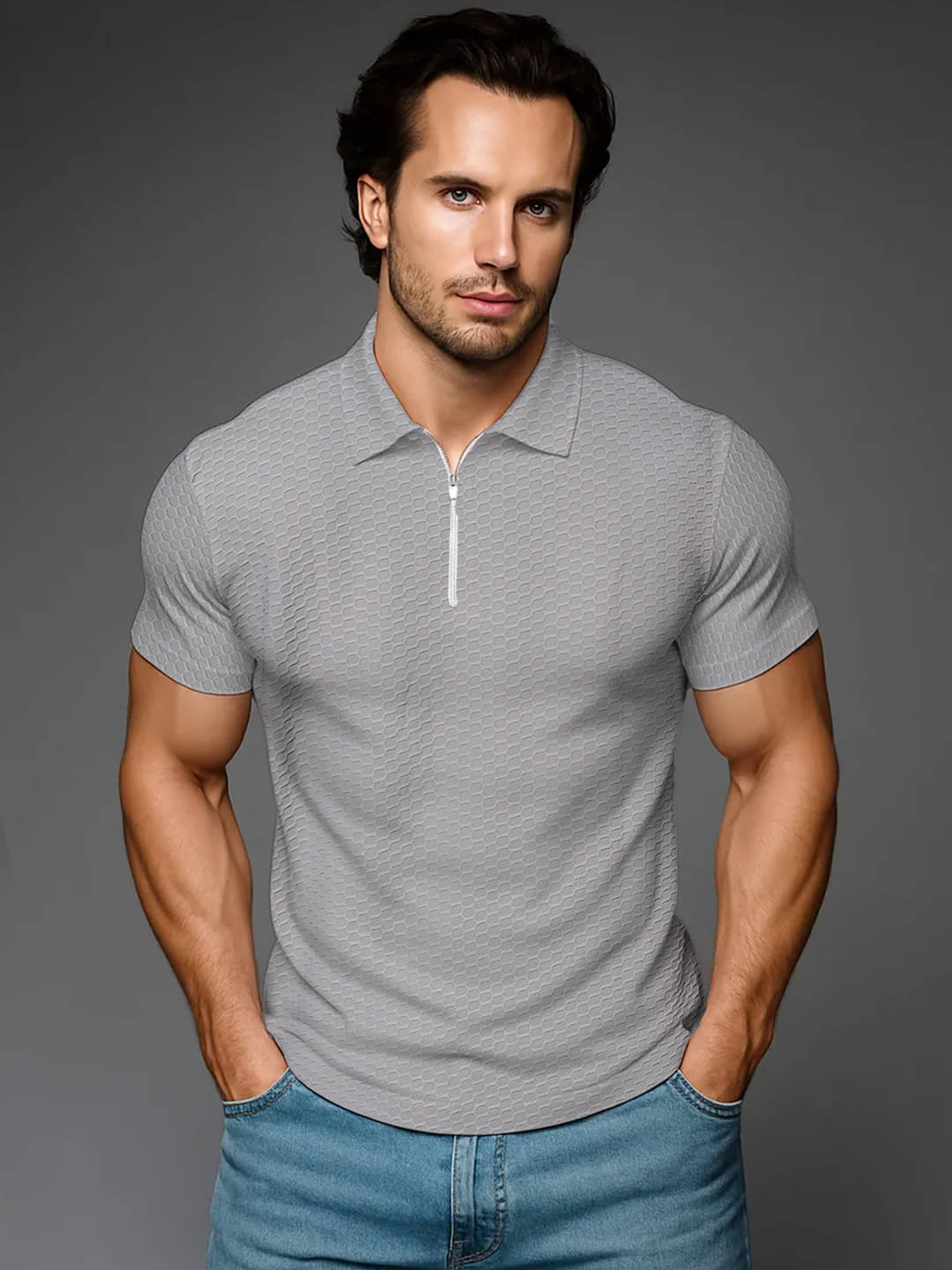     			Leotude Men Cotton Blend Regular Fit Solid Polo T Shirt ( Grey )