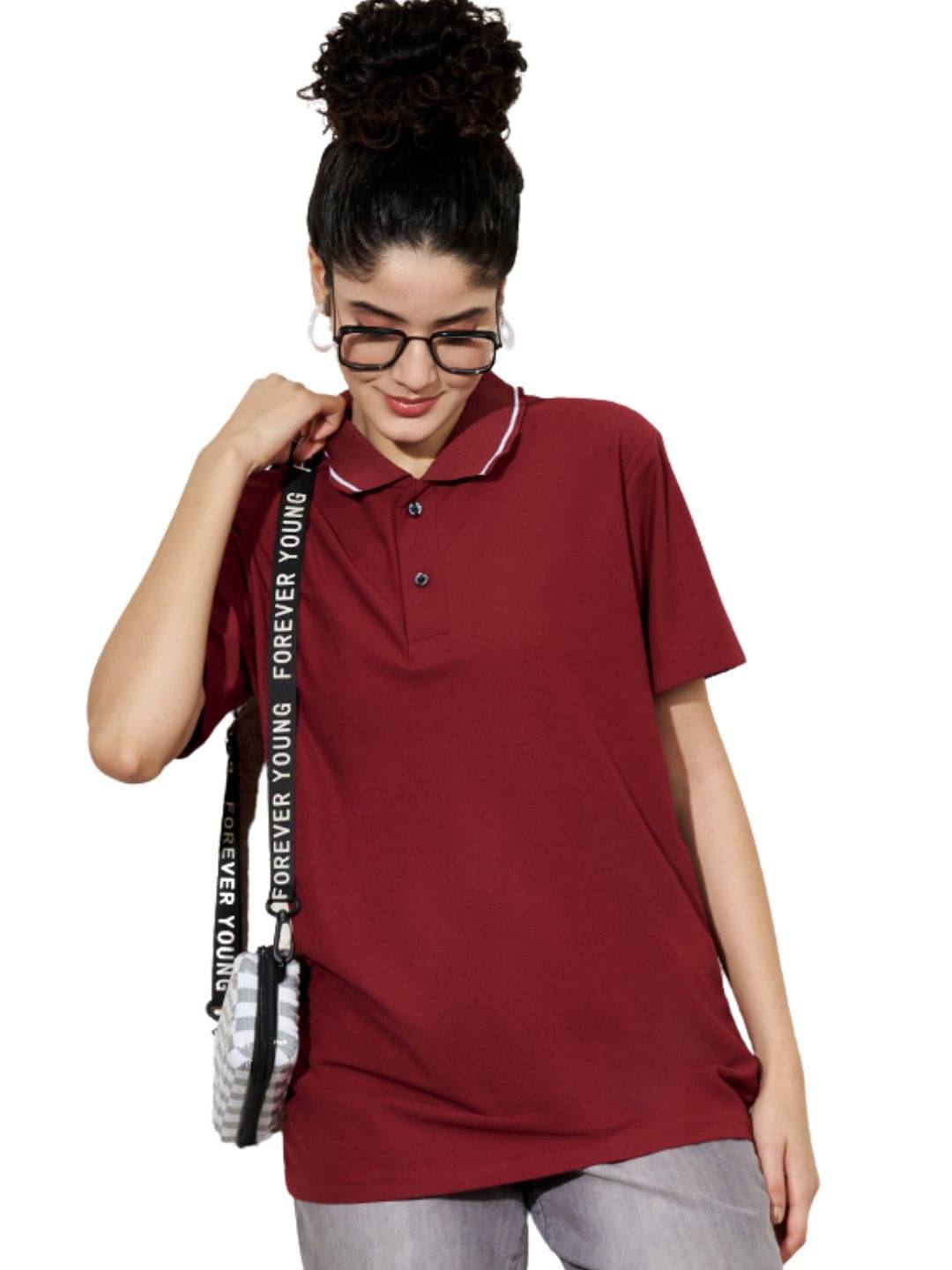 Leotude Women Cotton Blend Printed Regular Fit Round Neck T-Shirt ( Maroon )     			Leotude Women Cotton Blend Printed Regular Fit Round Neck T-Shirt ( Maroon )