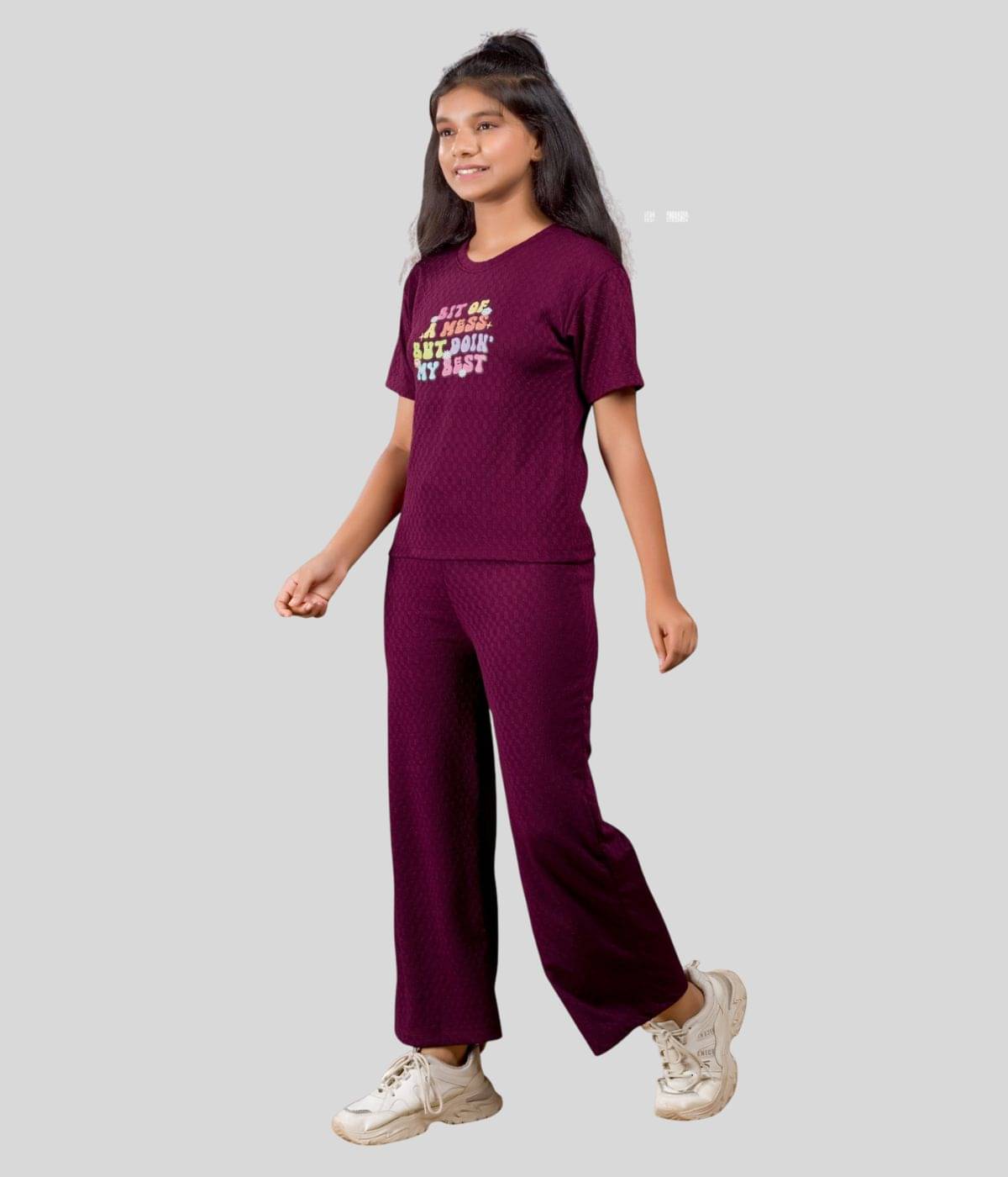     			Little Funky Pack of 1 Girls Cotton Blend T-shirt & Pants ( Maroon )