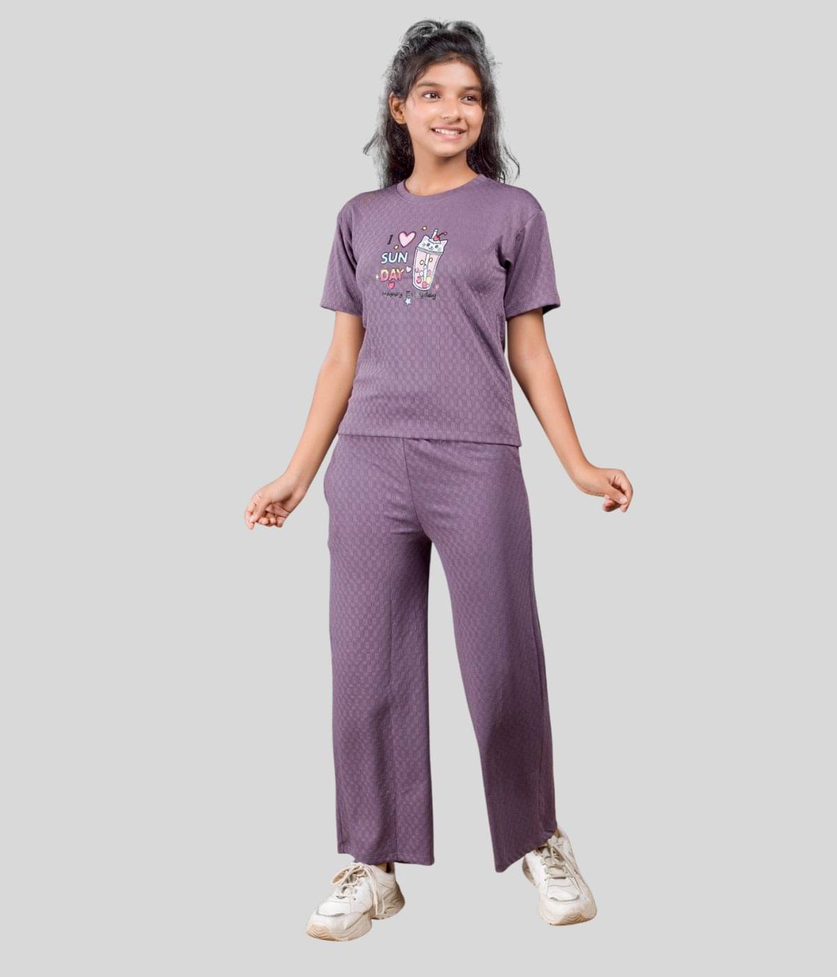     			Little Funky Pack of 1 Girls Cotton Blend T-shirt & Pants ( Purple )