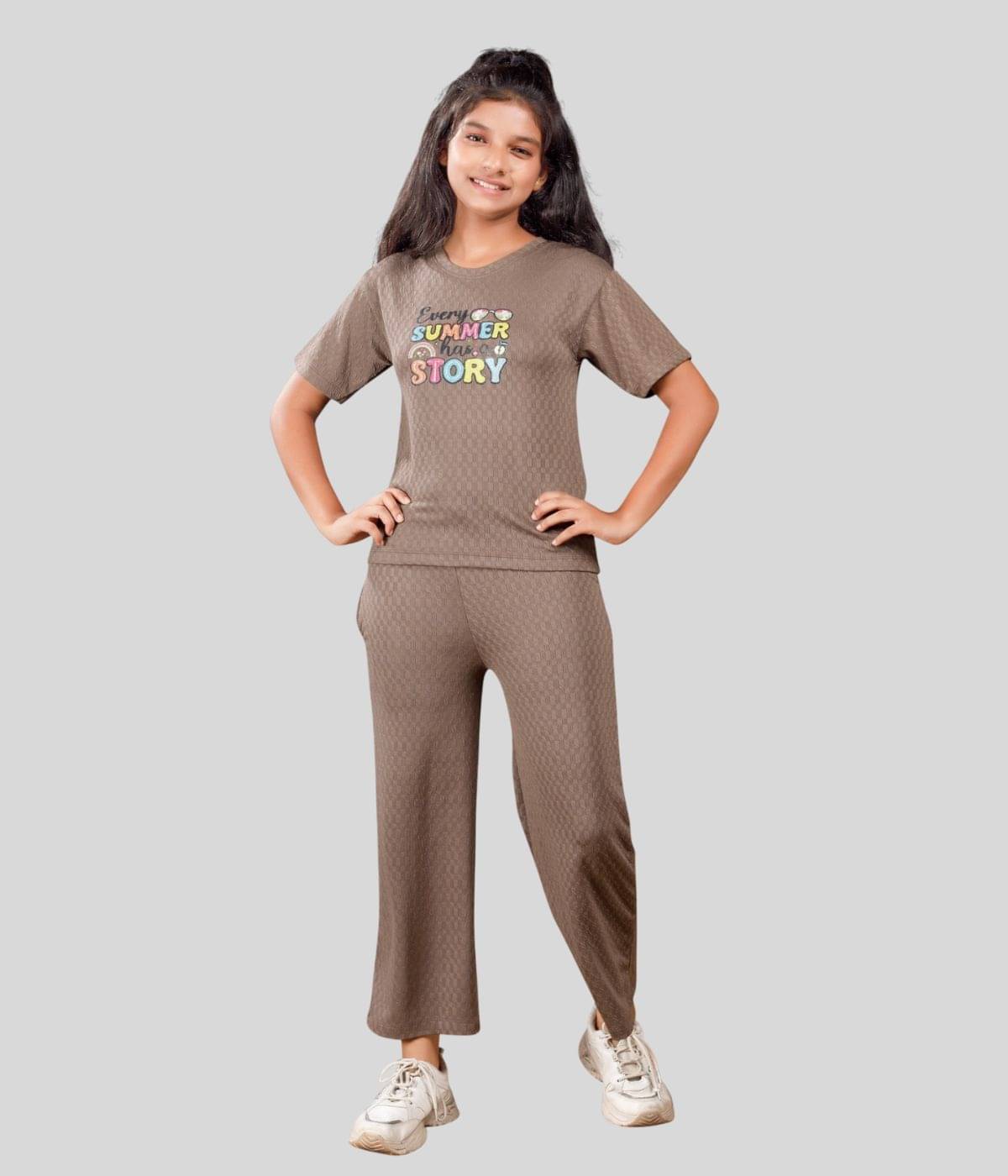    			Little Funky Pack of 1 Girls Cotton Blend T-shirt & Pants ( Brown )