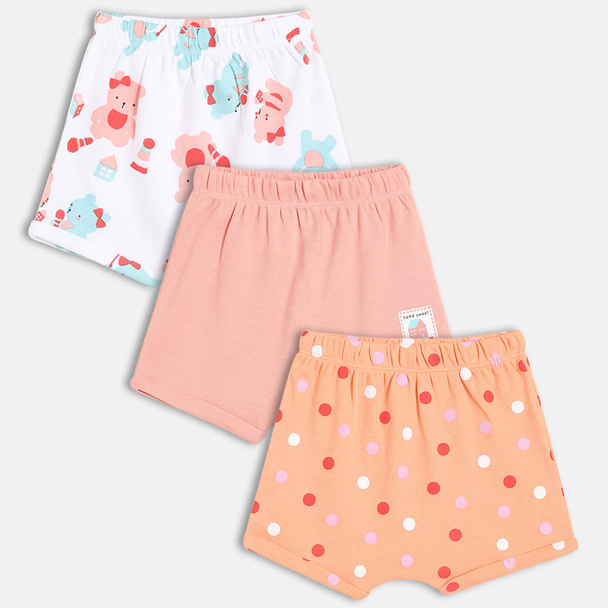     			MINI KLUB Pack of 3 Baby Girls 100% Cotton Short ( Multicolor )