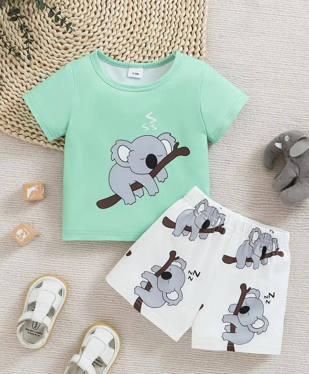 MUSNAHGARMENTS Pack of 1 Baby Boys Cotton T-Shirt & Shorts Set ( Sea Green )