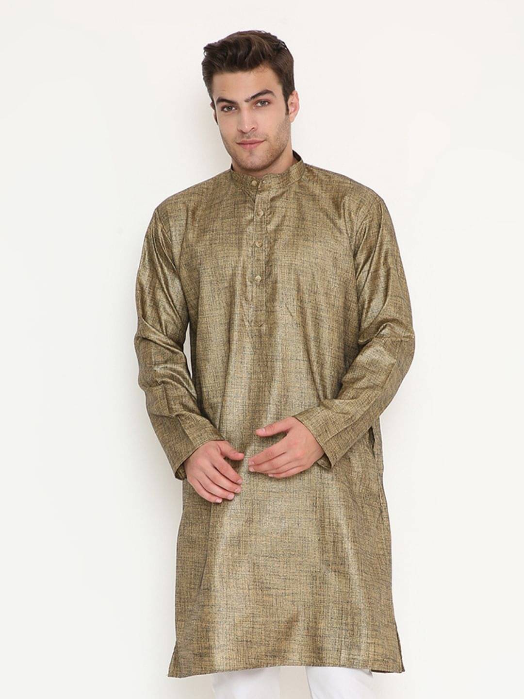 Maharaja Olive Blended Men's Regular Kurta ( Pack of 1 ) Maharaja Olive Blended Men's Regular Kurta ( Pack of 1 )