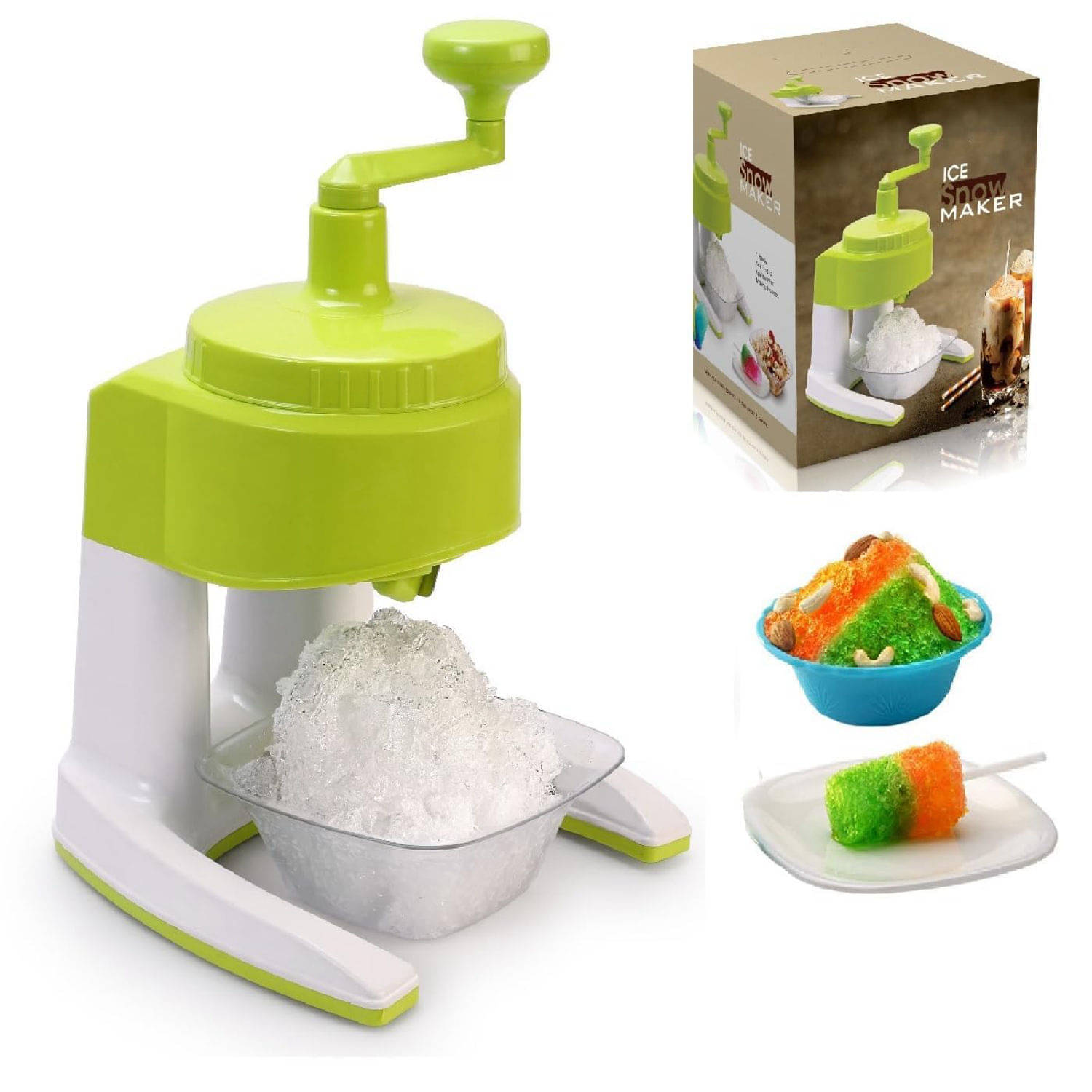 ONTO Ice Gola Maker Machine Manual ice Gola Slush Maker Machine with Sharp Blades Ice Crusher Snow Grinder - 3 Bowl 1 Glass 6 Sticks and 1 Dish - Color as Available ONTO Ice Gola Maker Machine Manual ice Gola Slush Maker Machine with Sharp Blades Ice Crusher Snow Grinder - 3 Bowl 1 Glass 6 Sticks and 1 Dish - Color as Available