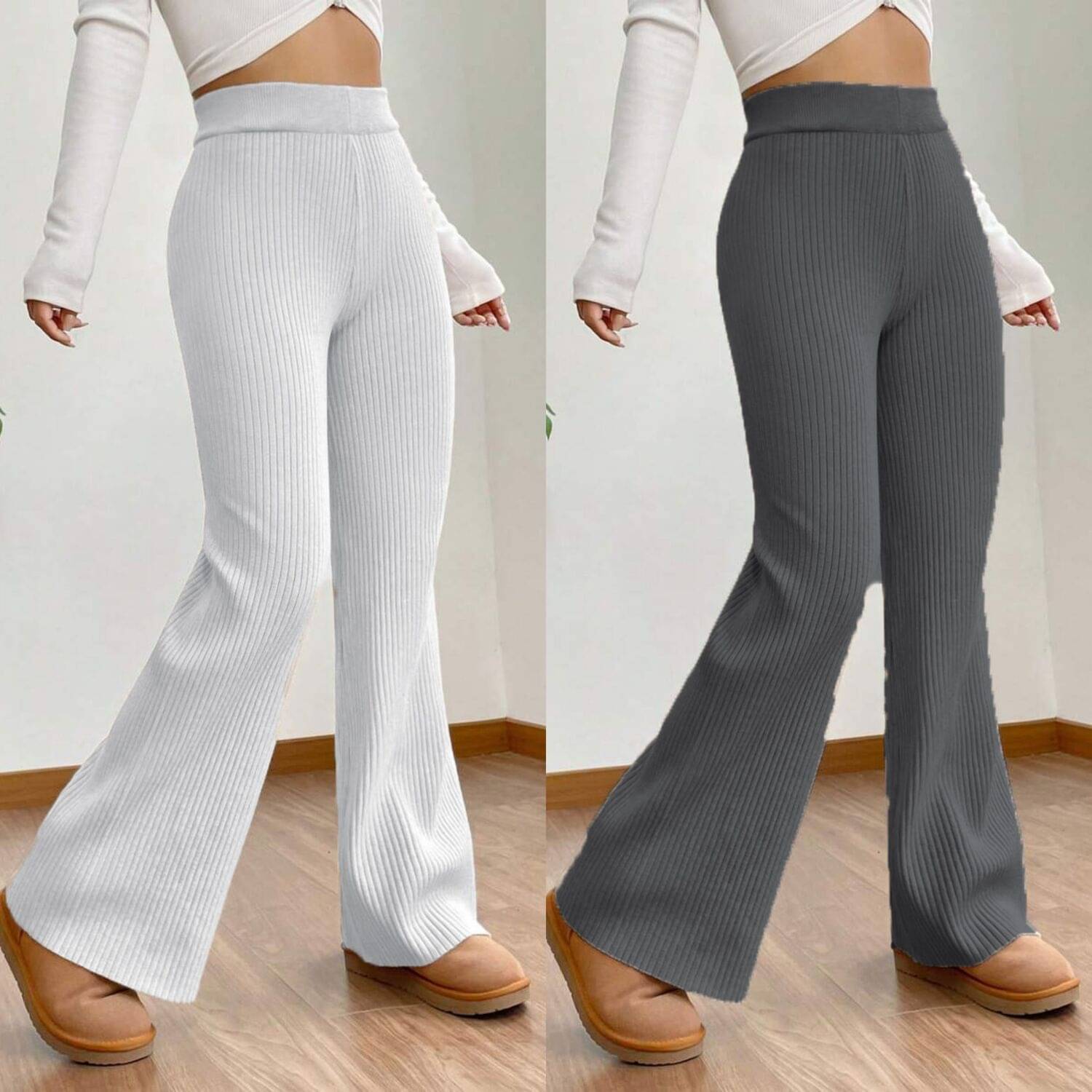     			Qyaas Women Lycra Wide Leg Trousers ( White,Dark Grey )