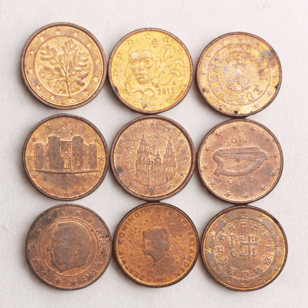     			SHUBHCOINS 9 Different Country/Picture 1 Cent Euro in Good Condition Education Set Best for Kids School Projects