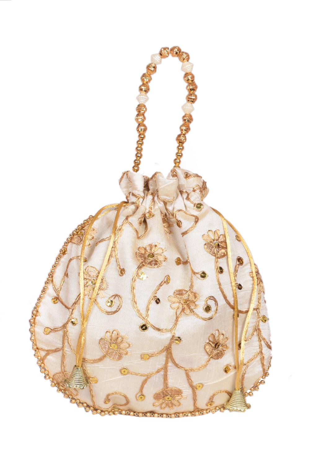     			SUNESH CREATION Beige Silk Potli