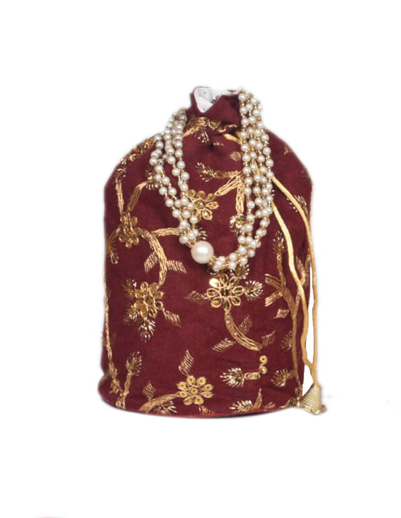     			SUNESH CREATION Maroon Velvet Potli