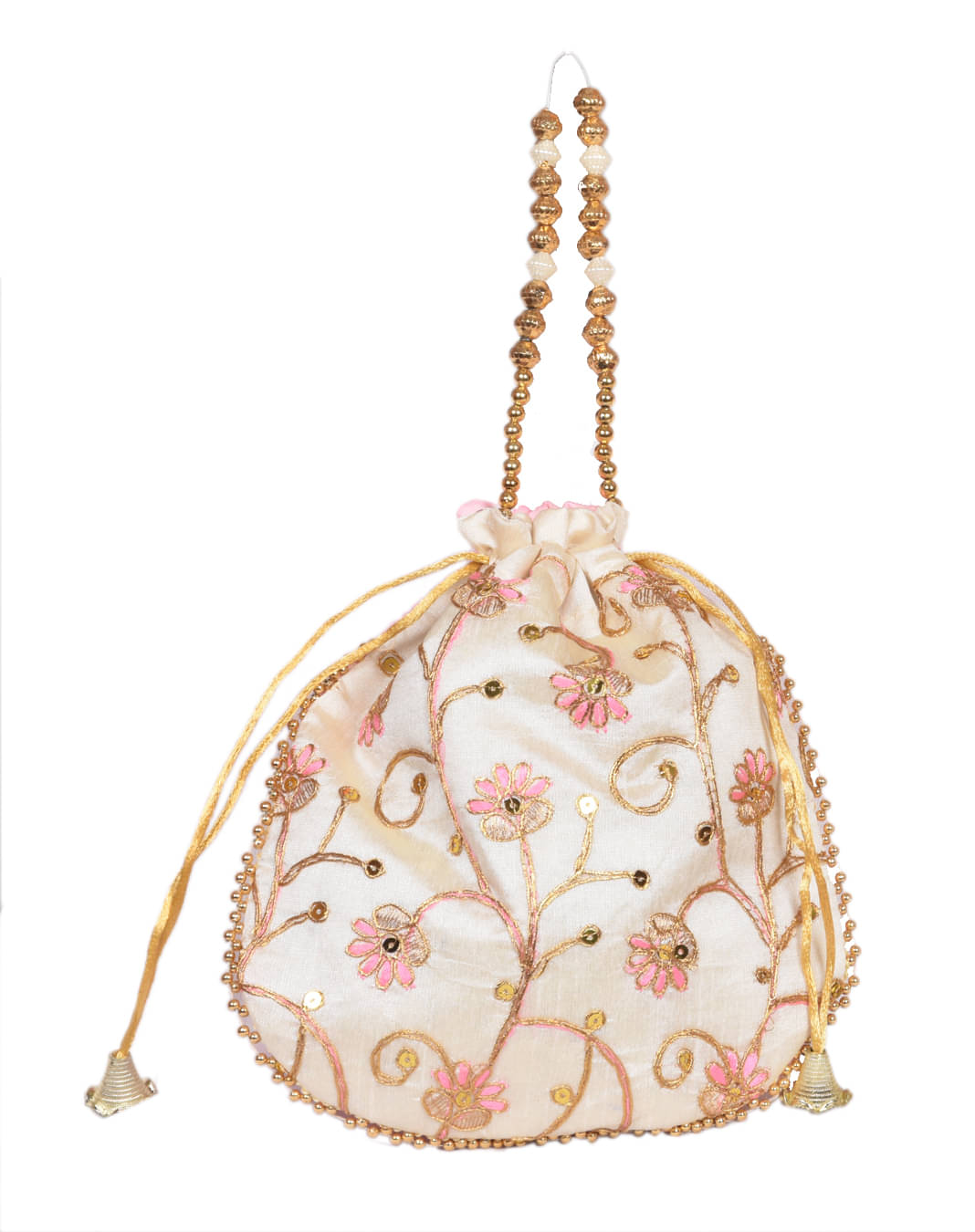     			SUNESH CREATION Pink Silk Potli