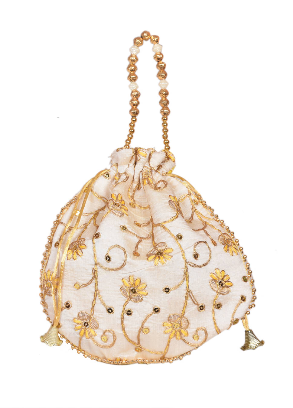     			SUNESH CREATION Yellow Silk Potli