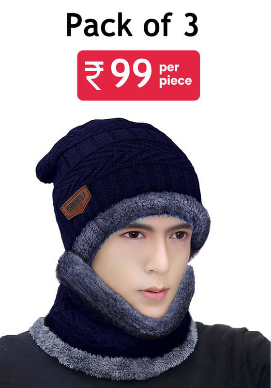     			Shakubhar Pack of 3 Woollen Men's Cap ( Blue )