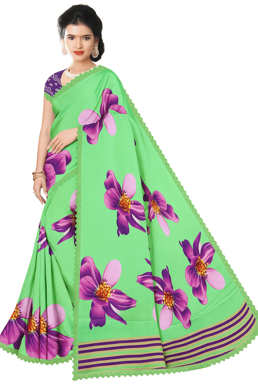    			Skandas Trendz Georgette Printed Regular Saree With Unstitched Blouse Piece ( Olive )