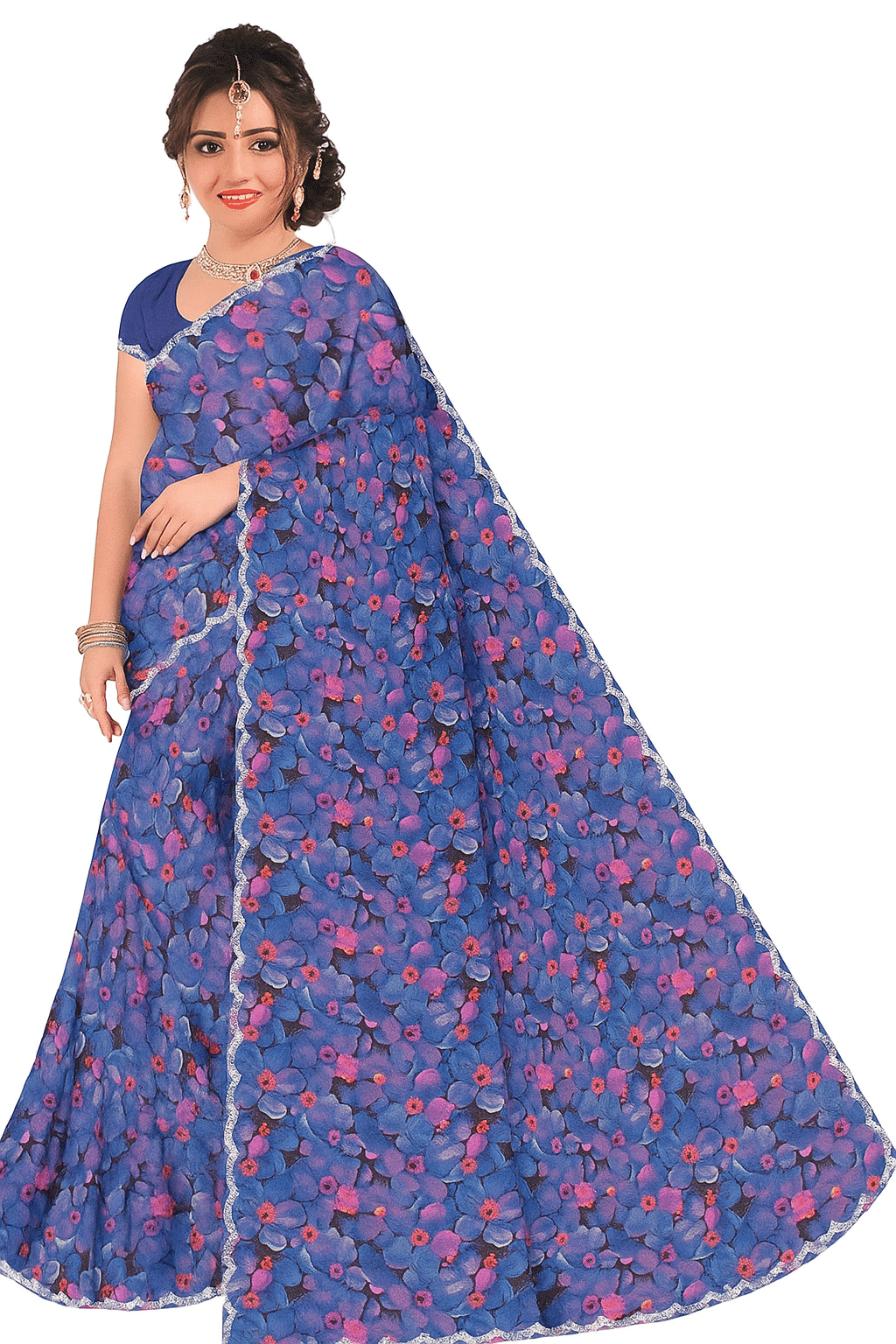     			Skandas Trendz Georgette Printed Regular Saree With Unstitched Blouse Piece ( Blue )