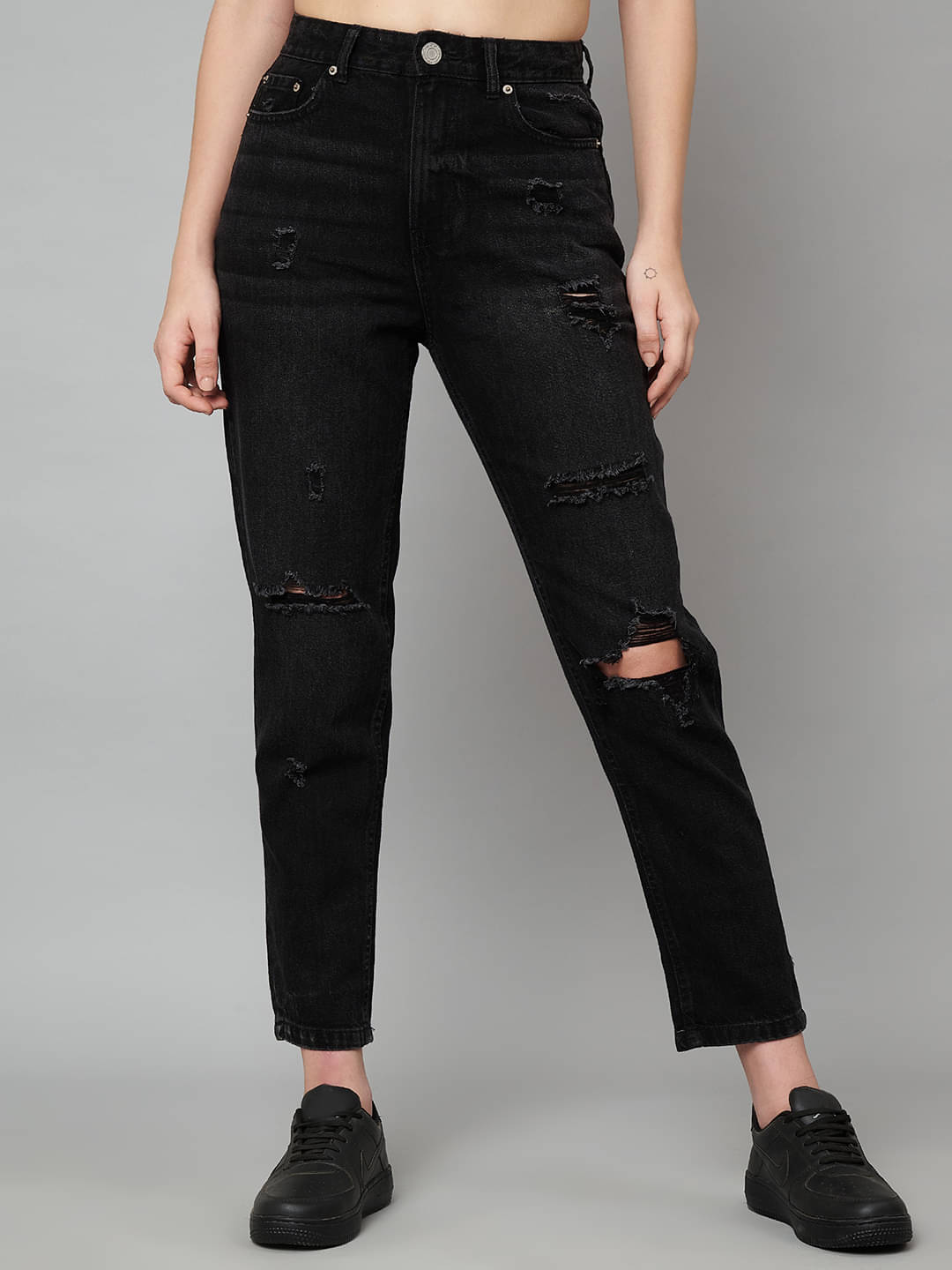     			Syborg Women's Boyfriend Fit High-Rise Jeans ( Black )