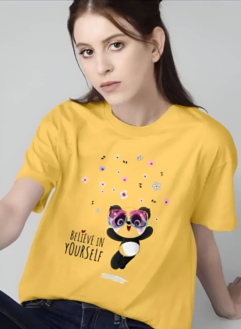     			TERYPOL CLOTHING Women Polyester Printed Regular Fit Round Neck T-Shirt ( Yellow )
