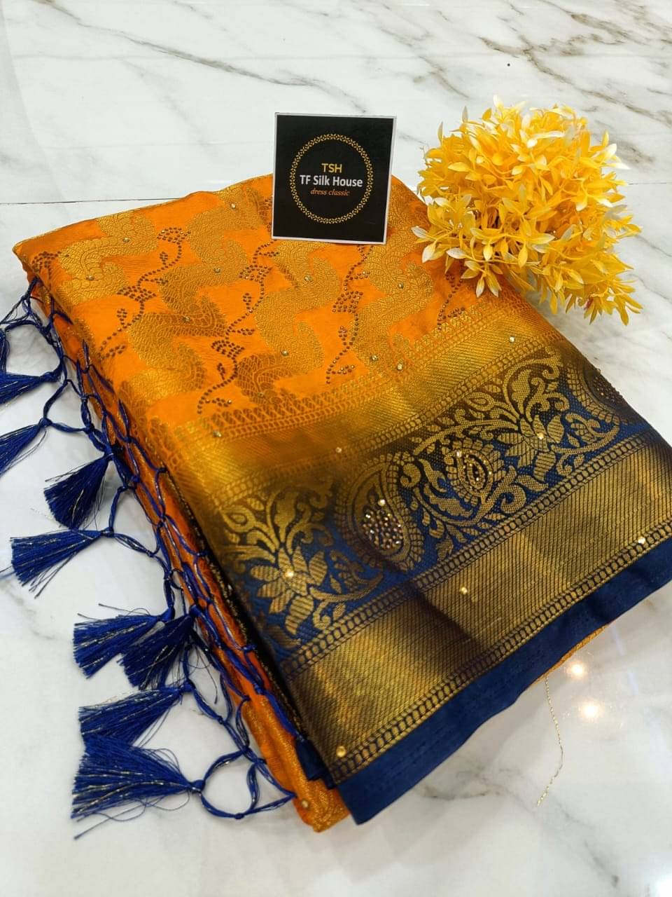 TF SILK HOUSE Silk Dyed Banarasi saree With Unstitched Blouse Piece ( Orange ) TF SILK HOUSE Silk Dyed Banarasi saree With Unstitched Blouse Piece ( Orange )