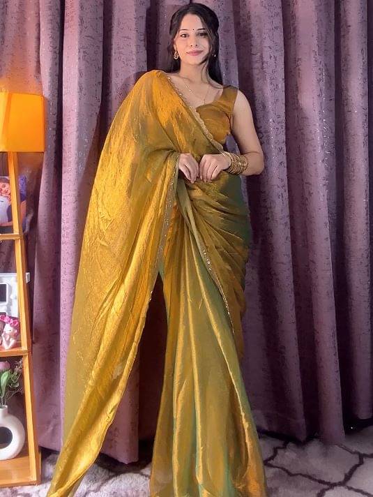 Trandtide Chiffon Solid Banarasi saree With Unstitched Blouse Piece ( Brown ) Trandtide Chiffon Solid Banarasi saree With Unstitched Blouse Piece ( Brown )