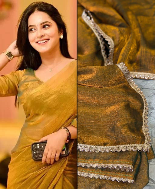 Trandtide Chiffon Solid Banarasi saree With Unstitched Blouse Piece ( Brown ) Trandtide Chiffon Solid Banarasi saree With Unstitched Blouse Piece ( Brown )