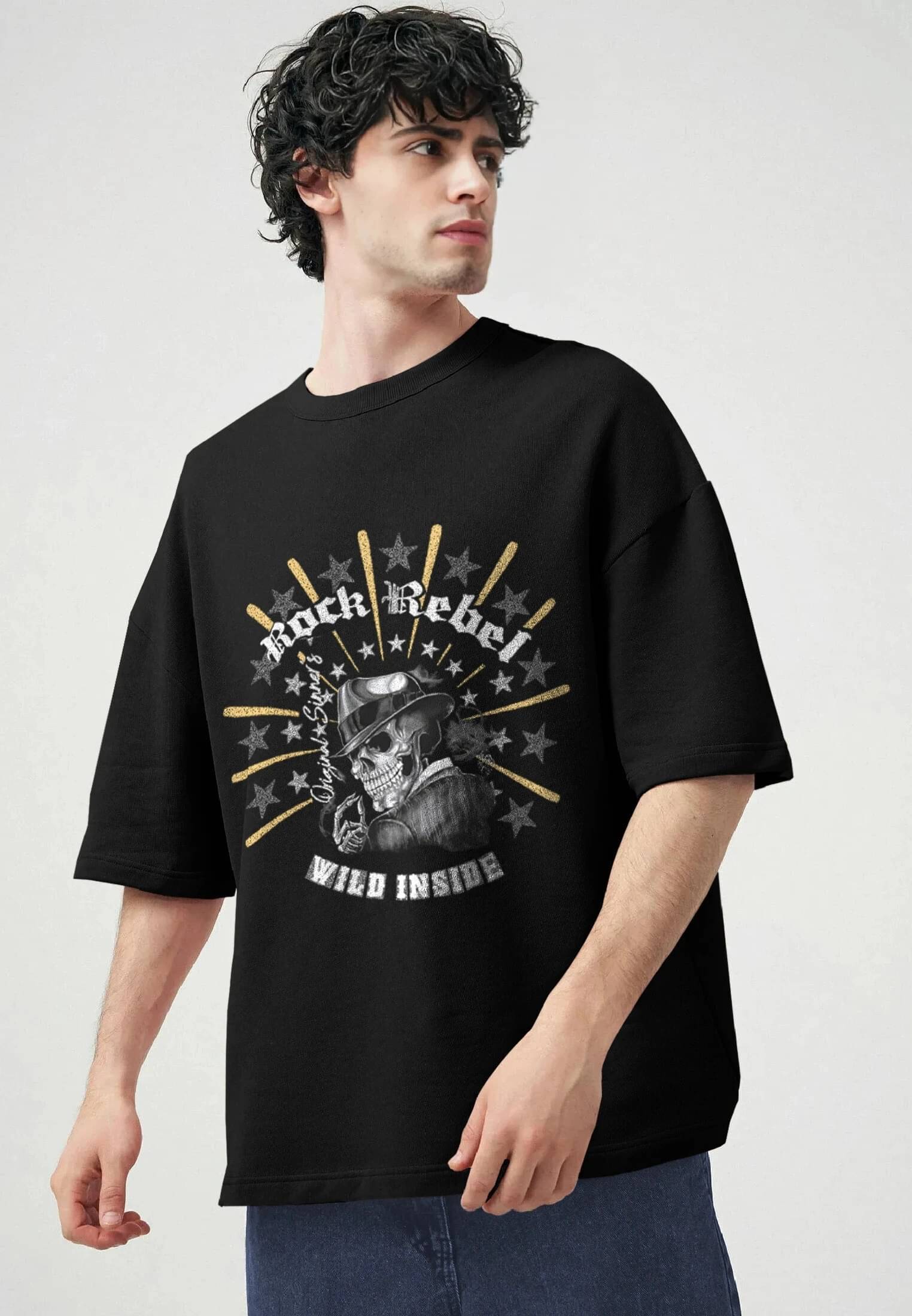 Tripr Men Cotton Blend Oversized Fit Printed T-Shirt ( Black ) Tripr Men Cotton Blend Oversized Fit Printed T-Shirt ( Black )