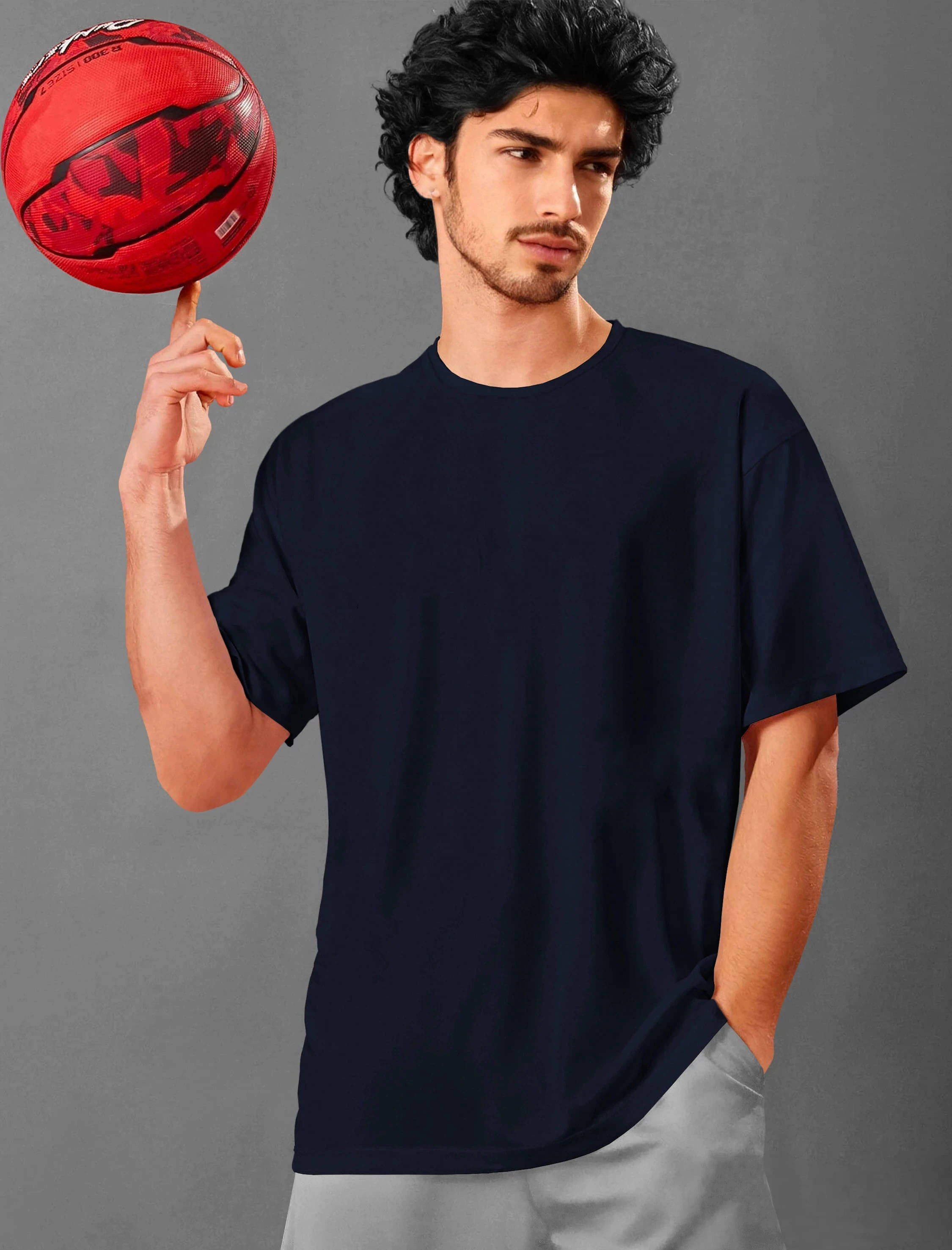 Tripr Men Cotton Blend Oversized Fit Solid T-Shirt ( Navy Blue ) Tripr Men Cotton Blend Oversized Fit Solid T-Shirt ( Navy Blue )