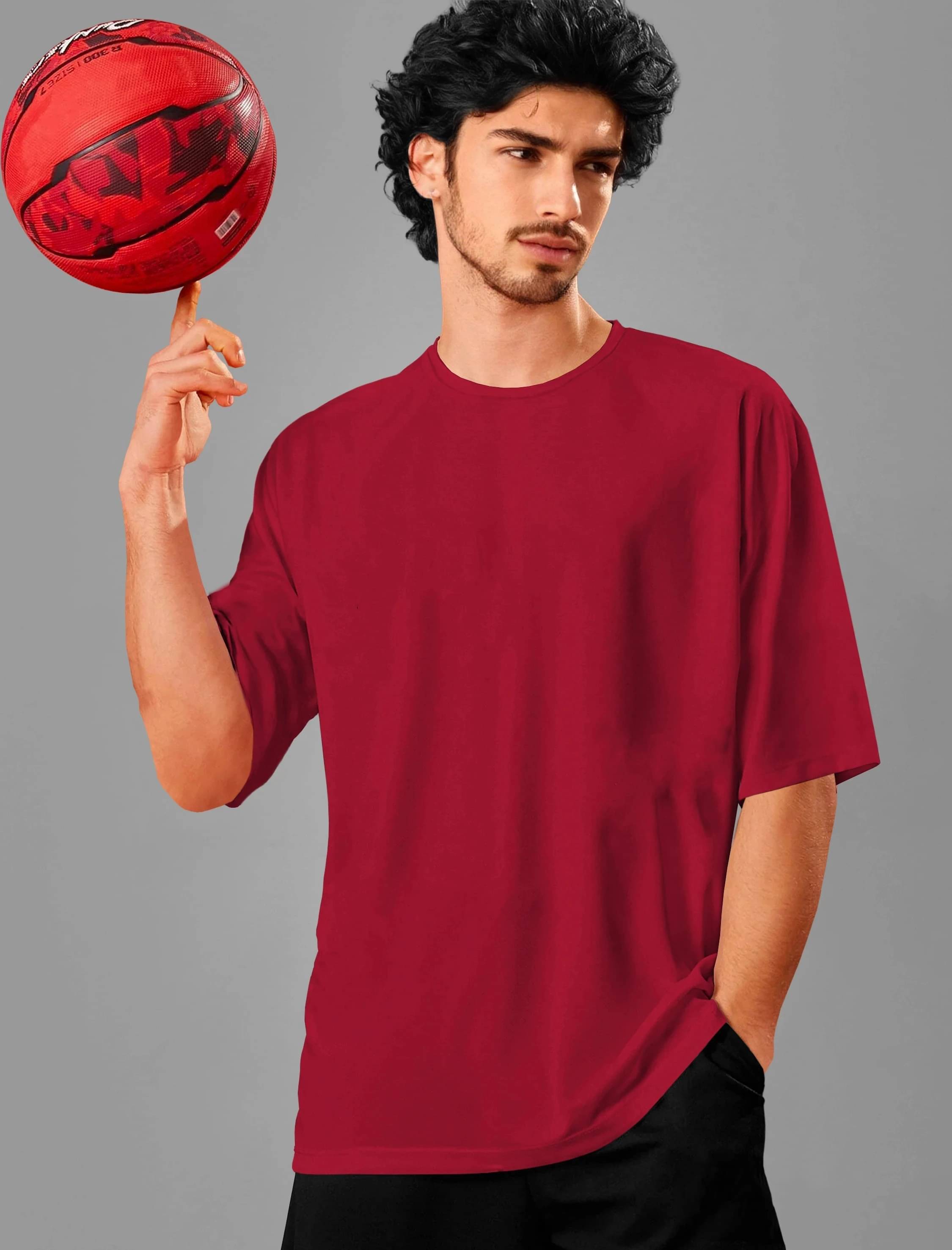 Tripr Men Cotton Blend Oversized Fit Solid T-Shirt ( Red ) Tripr Men Cotton Blend Oversized Fit Solid T-Shirt ( Red )