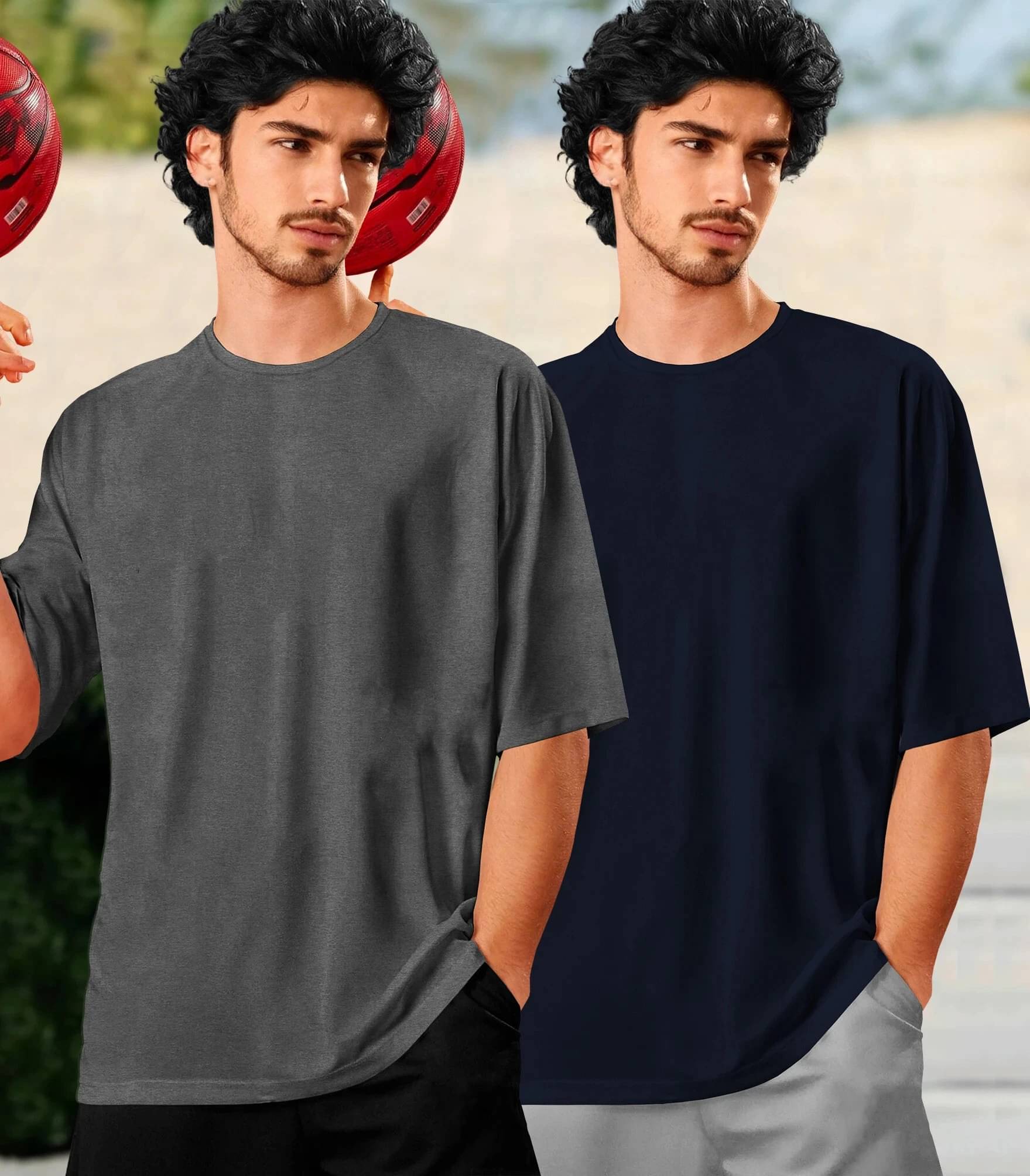     			Tripr Men Cotton Blend Oversized Fit Solid T-Shirt ( Multicolor )
