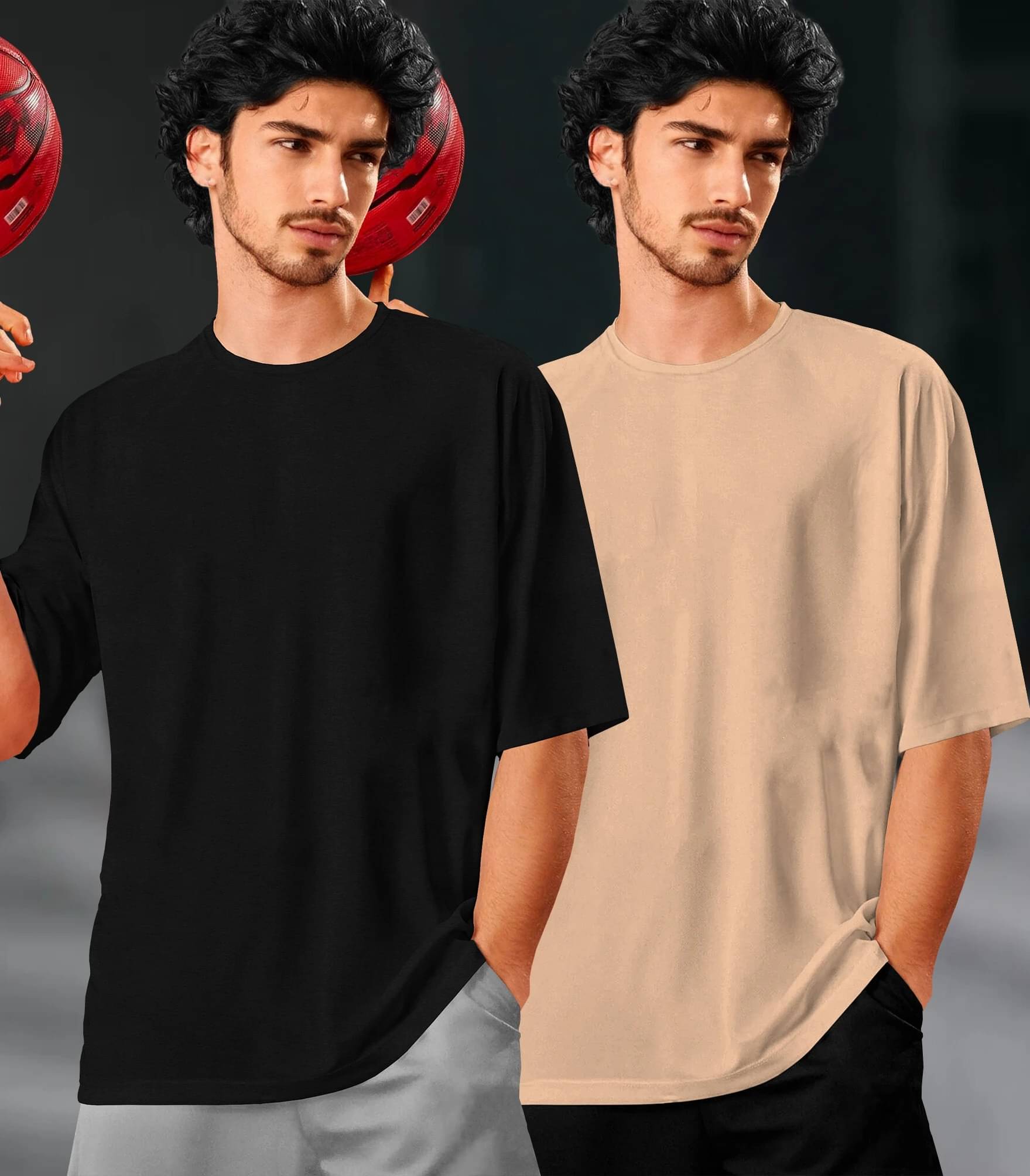     			Tripr Men Cotton Blend Oversized Fit Solid T-Shirt ( Multicolor )