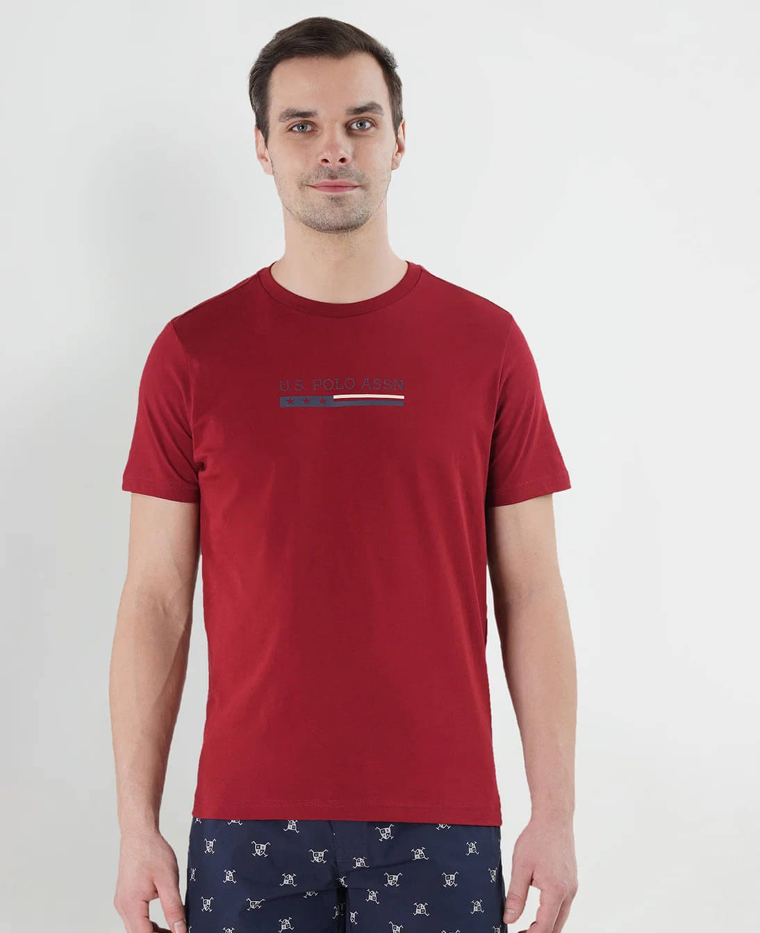     			US Polo Men Cotton Regular Fit Printed T-Shirt ( Red )