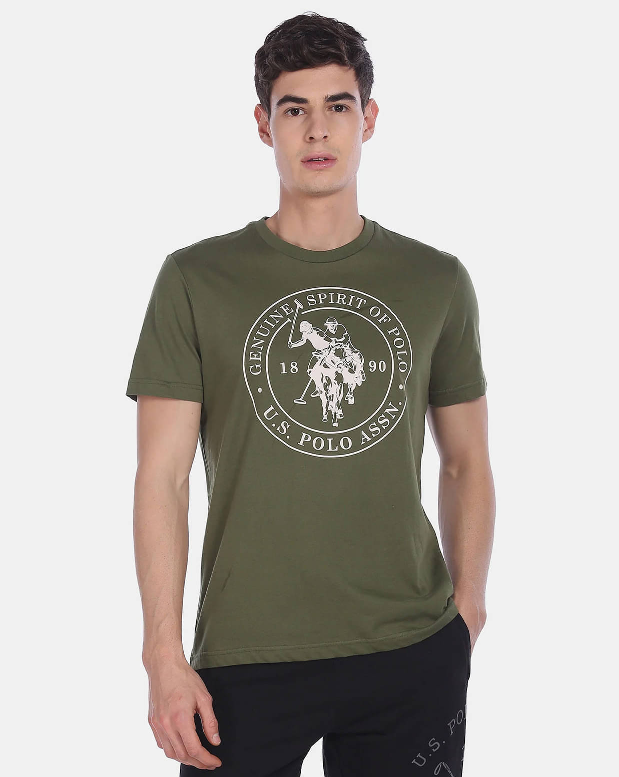     			US Polo Men Cotton Regular Fit Printed T-Shirt ( Dark Green )