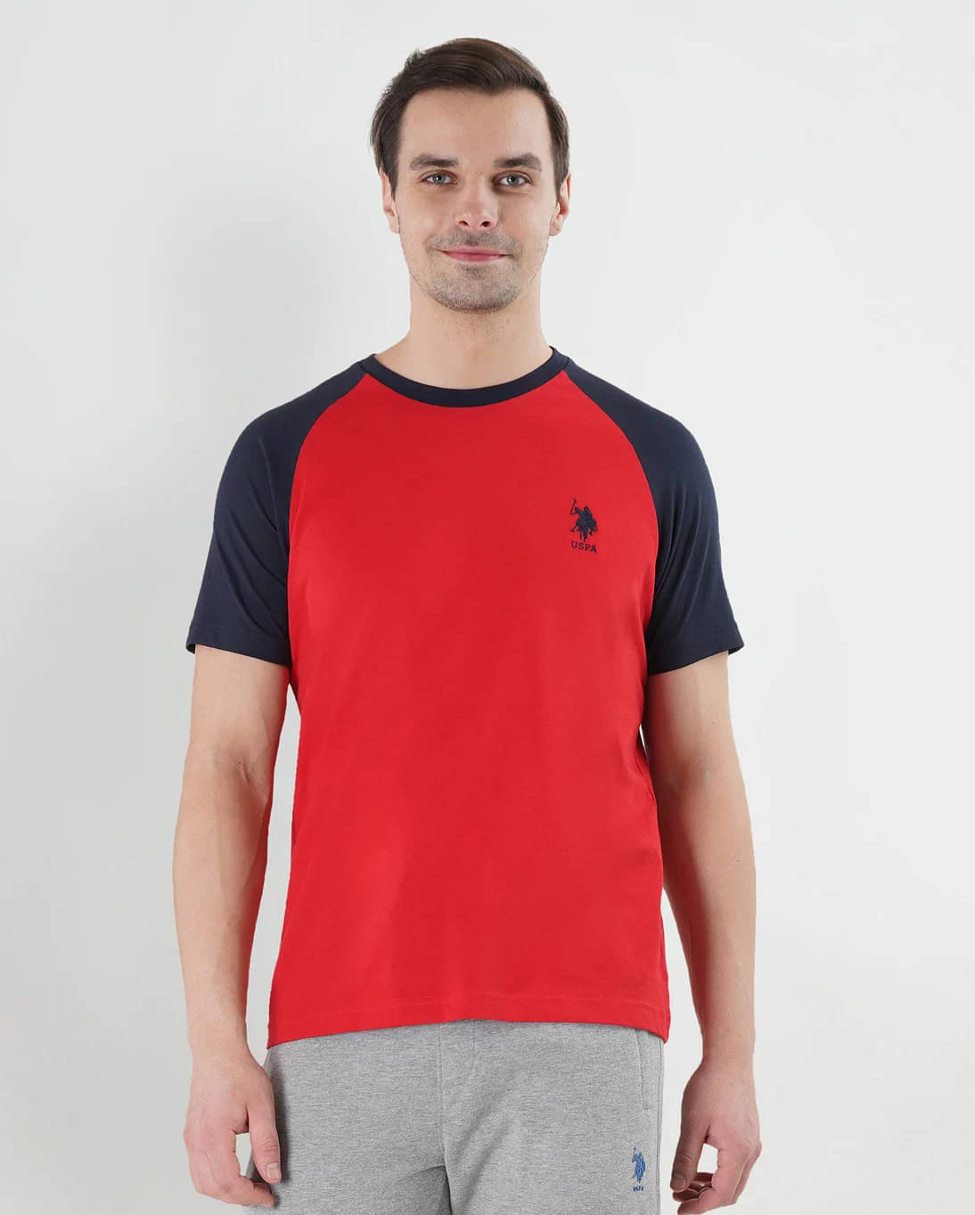 US Polo Men Cotton Regular Fit Colorblock T-Shirt ( Red )     			US Polo Men Cotton Regular Fit Colorblock T-Shirt ( Red )