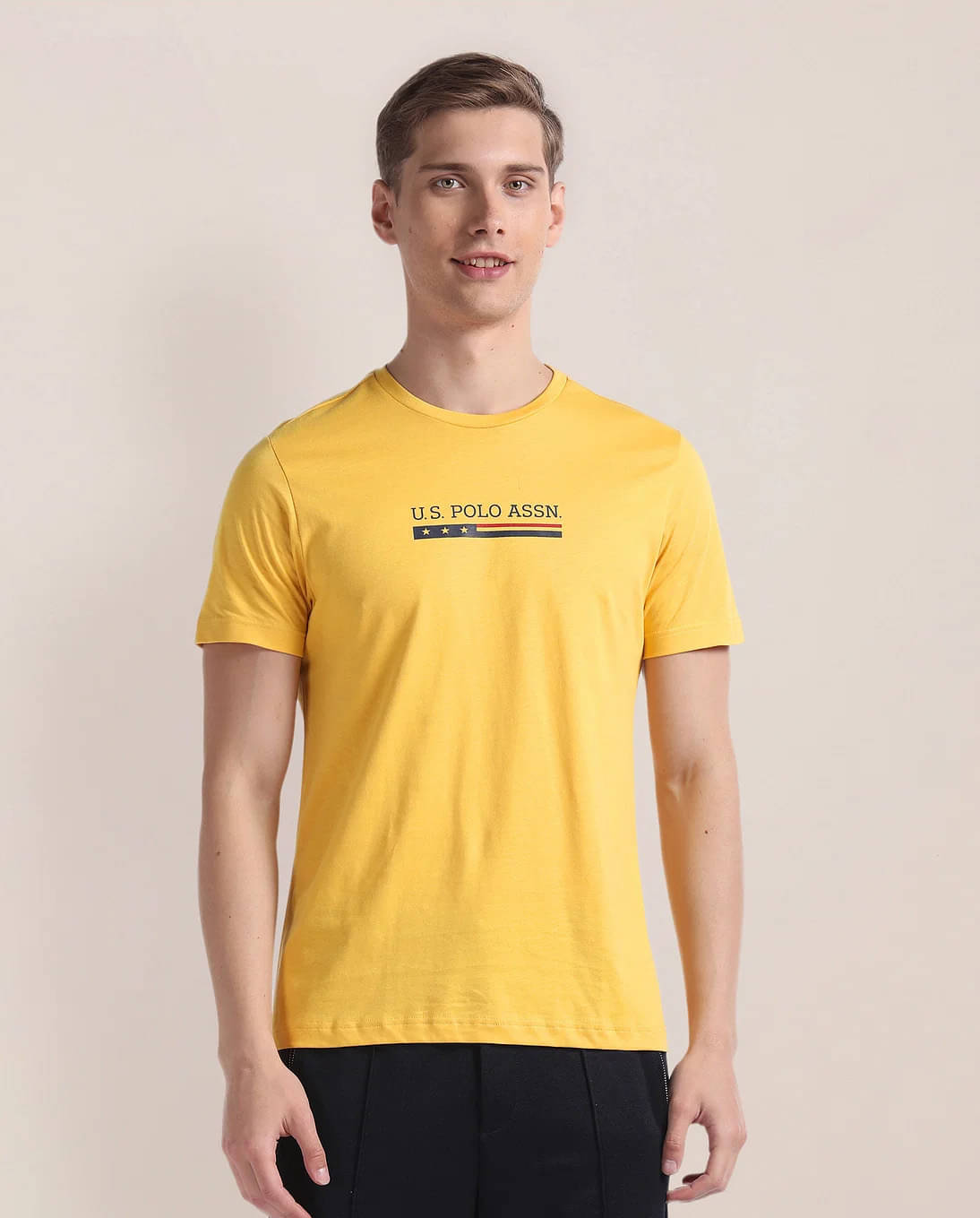     			US Polo Men Cotton Regular Fit Printed T-Shirt ( Yellow )