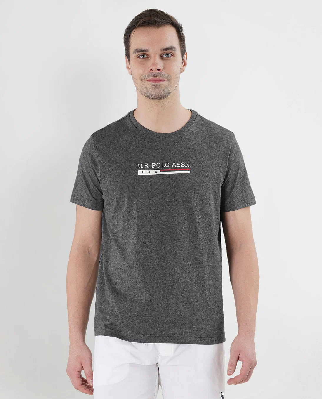     			US Polo Men Cotton Regular Fit Printed T-Shirt ( Grey )