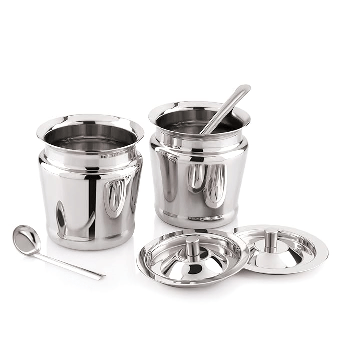     			Visaxmi Ghee pot Steel Silver Multi-Purpose Container ( Set of 2 )