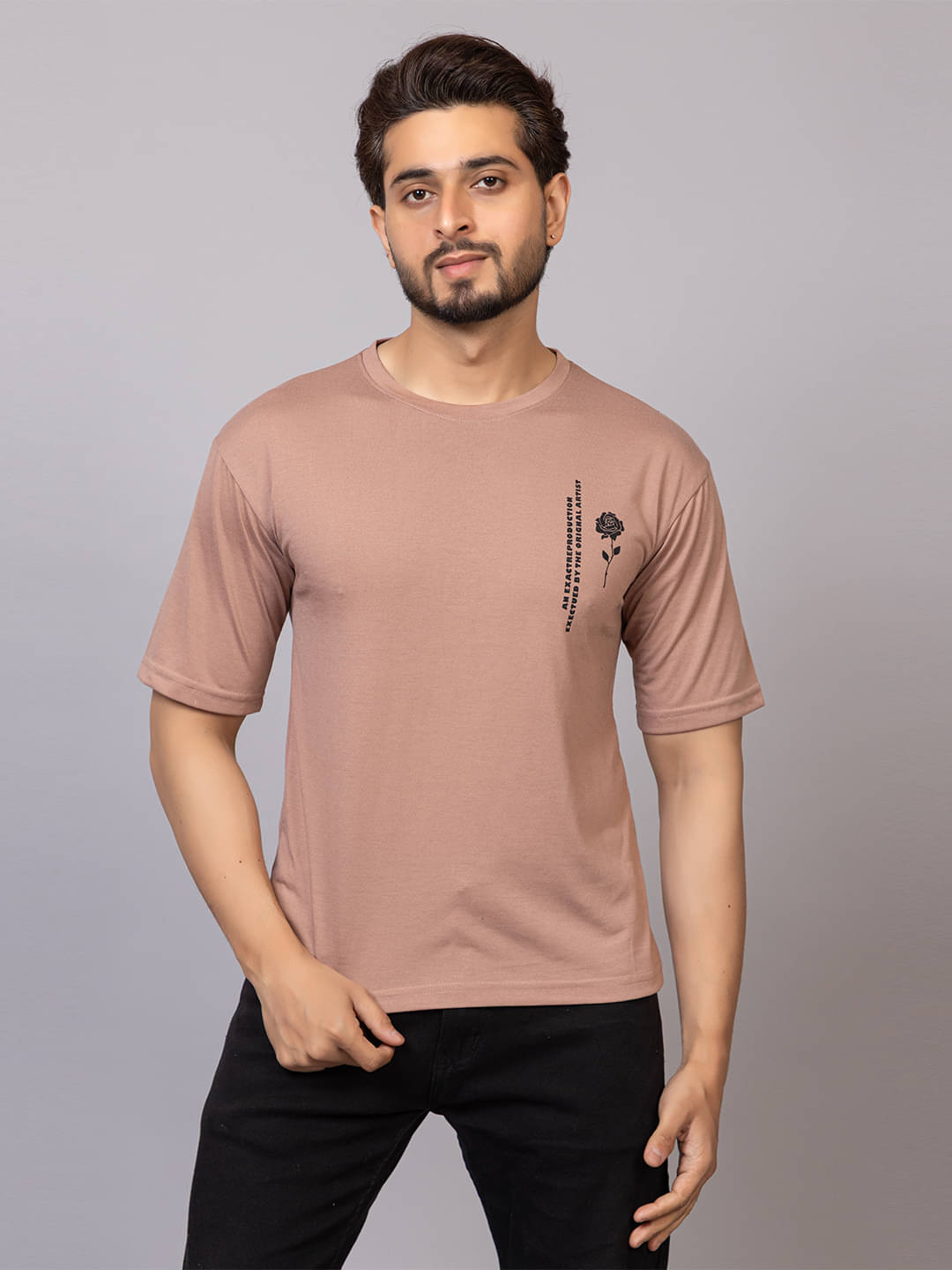 Xenios Men Cotton Blend Regular Fit Printed T-Shirt ( Brown ) Xenios Men Cotton Blend Regular Fit Printed T-Shirt ( Brown )