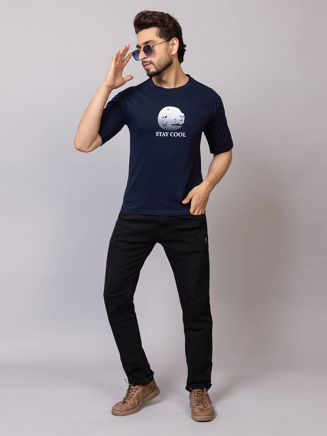 Xenios Men Cotton Blend Regular Fit Printed T-Shirt ( Navy Blue ) Xenios Men Cotton Blend Regular Fit Printed T-Shirt ( Navy Blue )