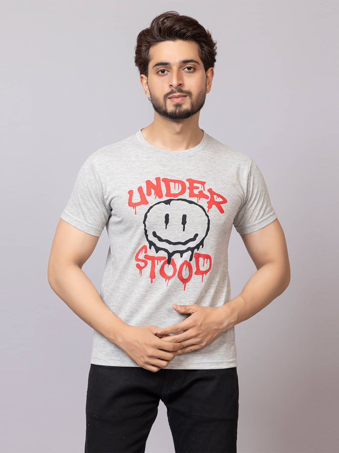 Xenios Men Cotton Blend Regular Fit Printed T-Shirt ( Grey ) Xenios Men Cotton Blend Regular Fit Printed T-Shirt ( Grey )