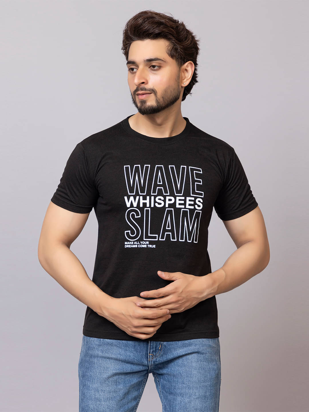     			Xenios Men Cotton Blend Regular Fit Printed T-Shirt ( Black )