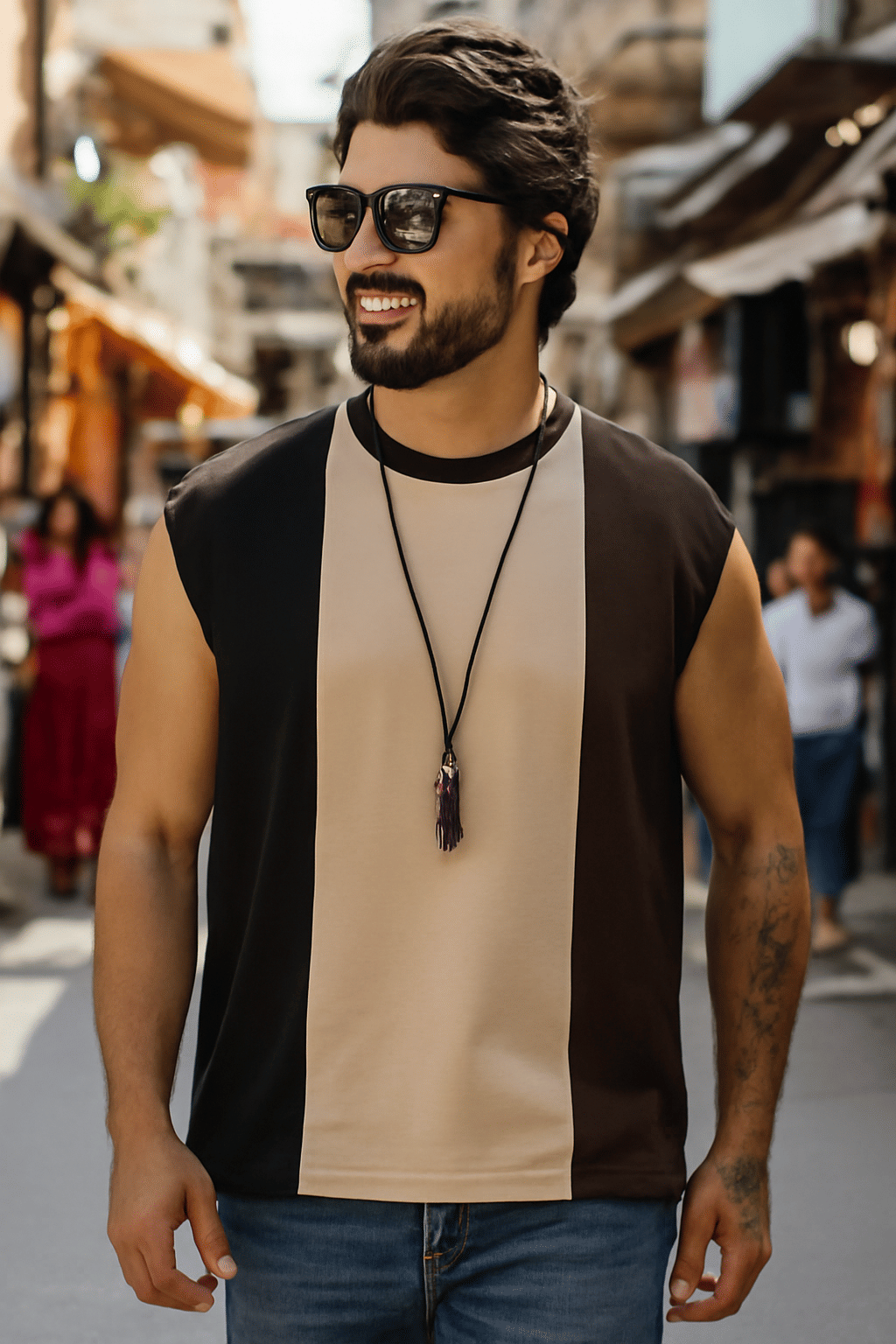 clafoutis Men Cotton Blend Relaxed Fit Colorblock T-Shirt ( Beige ) clafoutis Men Cotton Blend Relaxed Fit Colorblock T-Shirt ( Beige )