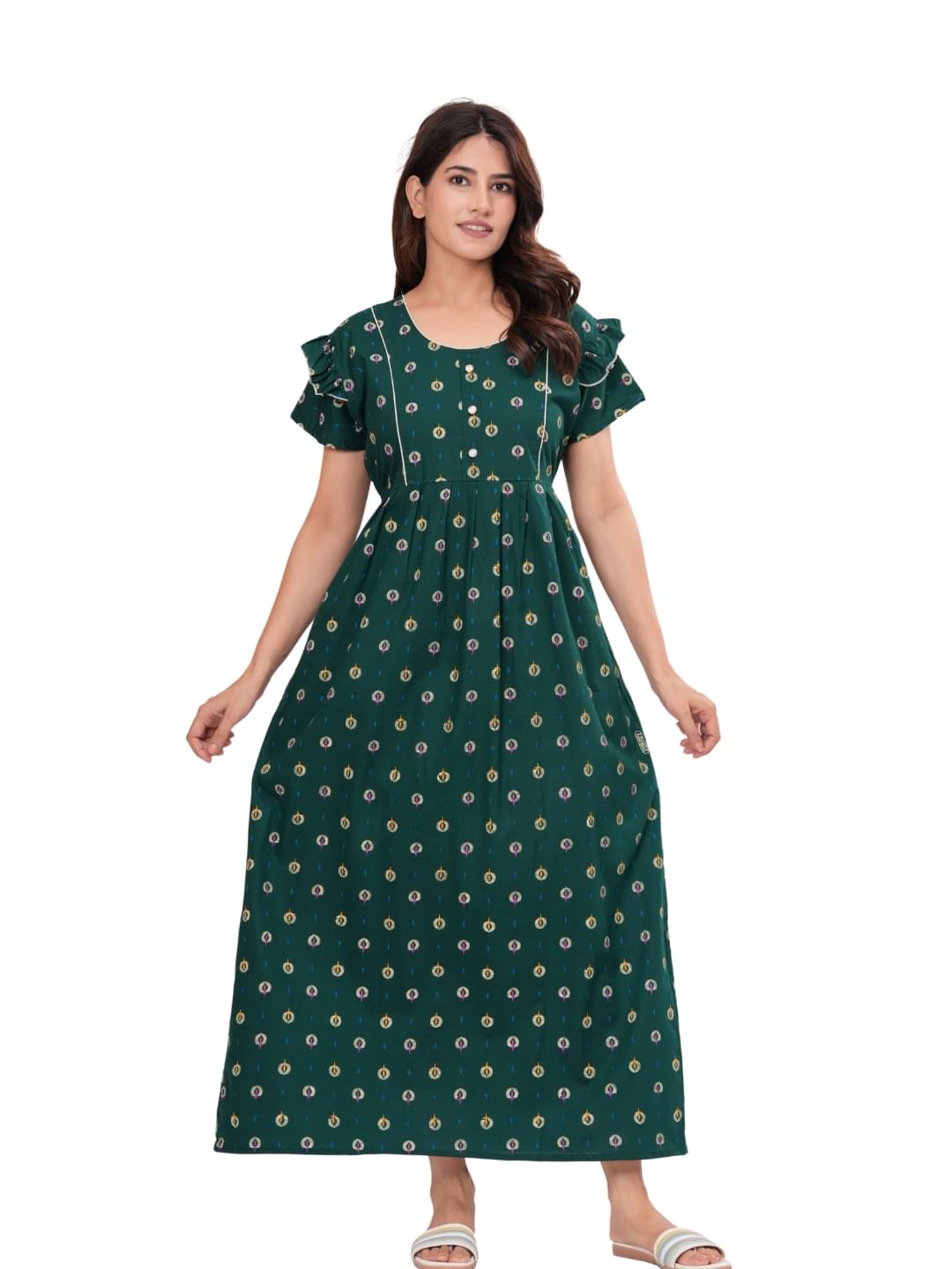     			hargun night wear Green Cotton Women's Nightwear Nighty & Night Gowns ( Pack of 1 )
