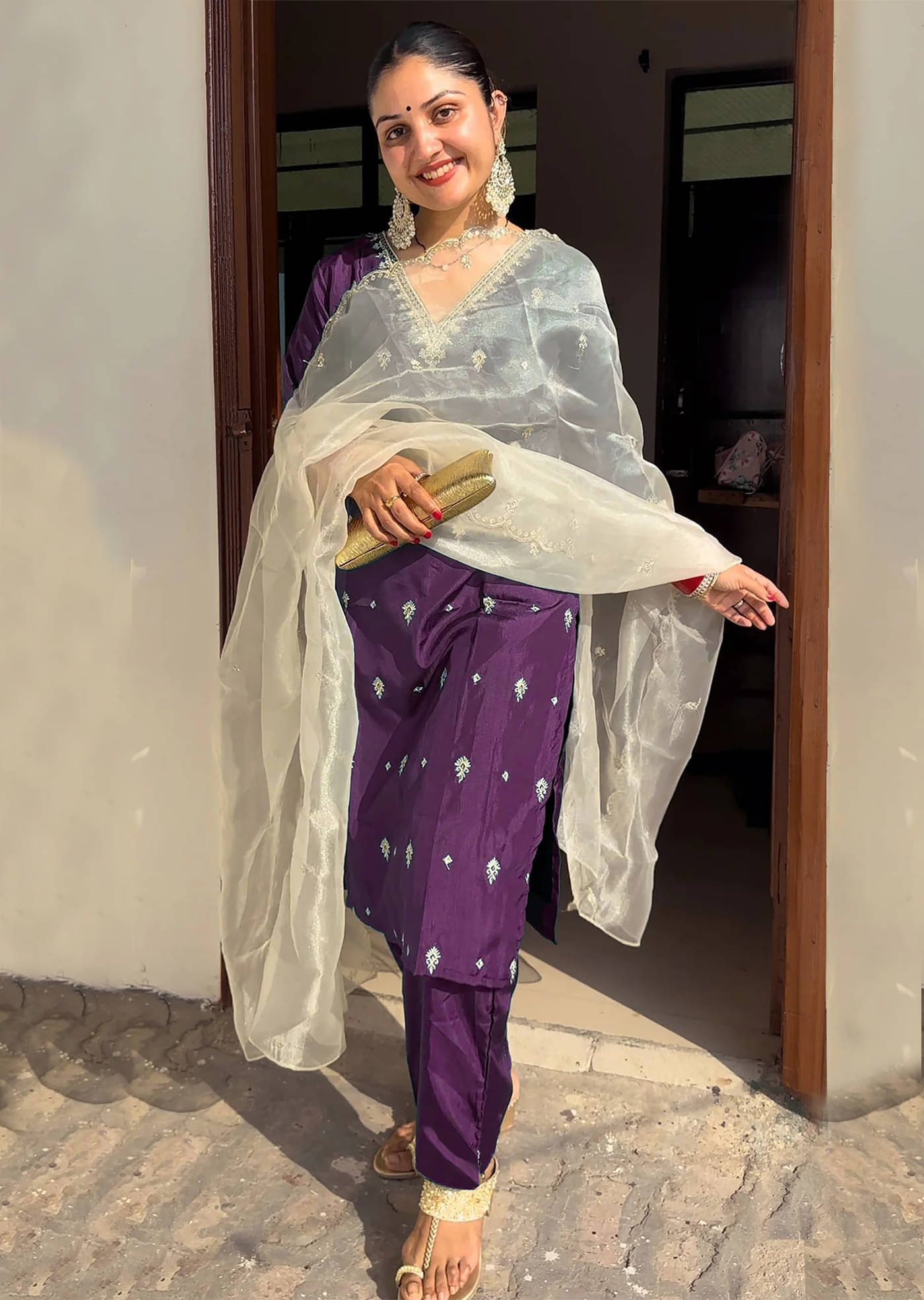     			kedar fab Women Cotton Blend Embroidered Straight Kurti With Pants ( Purple )